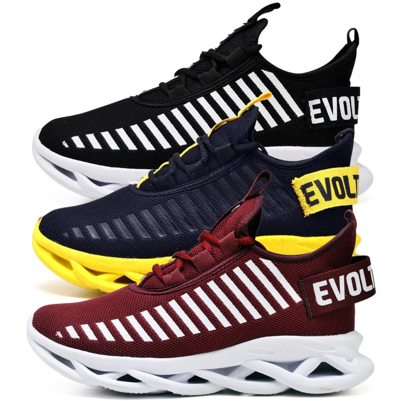 Kit 3 Tênis Easy Style Evoltenn Masculino Solado Trançado Bordo, Amarelo e Preto
