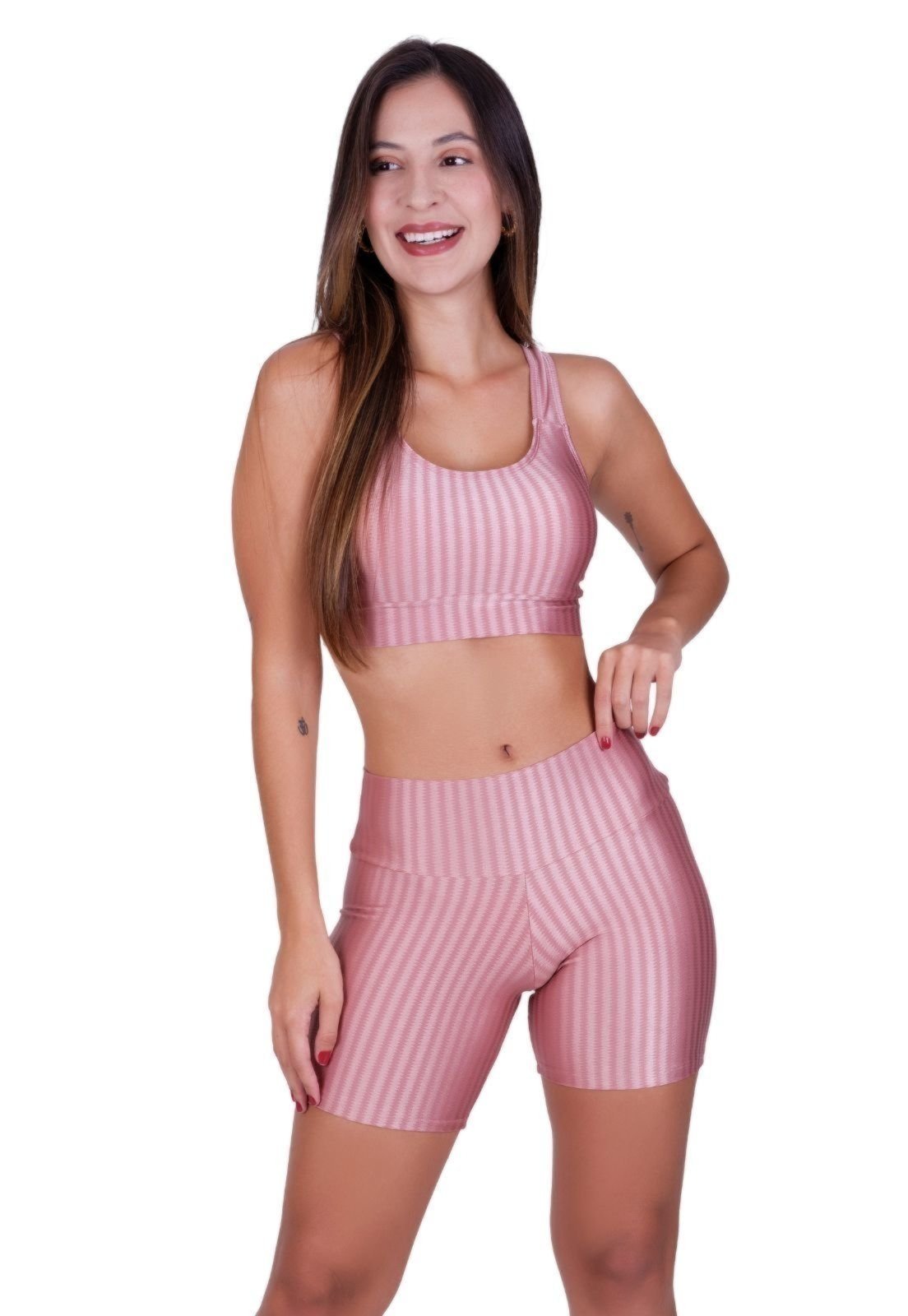 Conjunto Top e Short Terra e Mar 3D Academia Fitness Rosa