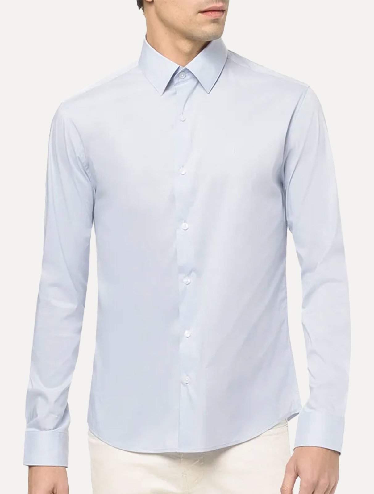 Camisa Calvin Klein Masculina Slim Essential Basic Logo Azul Claro