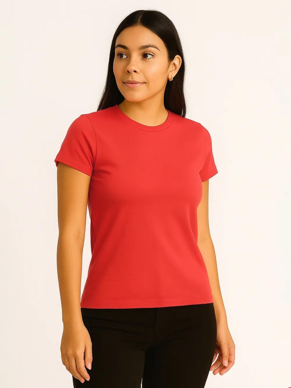 Vista 2 Blusa Manga Curta Algodão Leve dia a dia Autentique vermelho Autentique vermelho