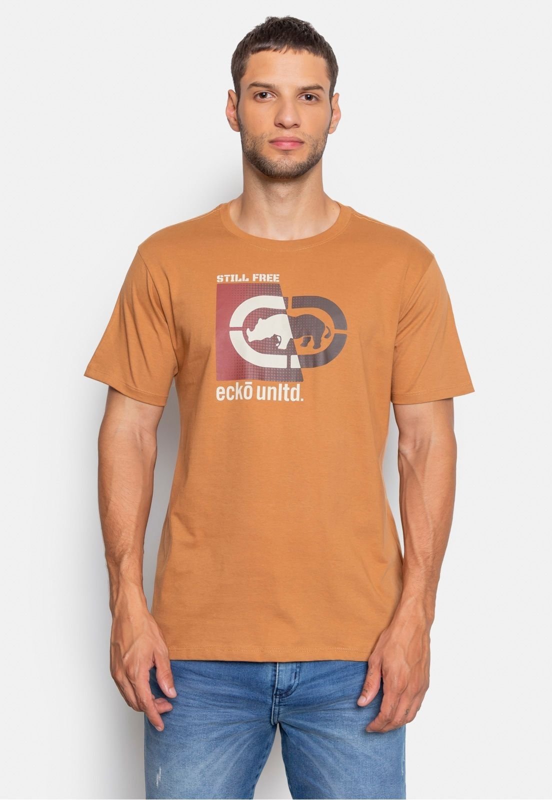 Camiseta Ecko Estampada Chat Marrom