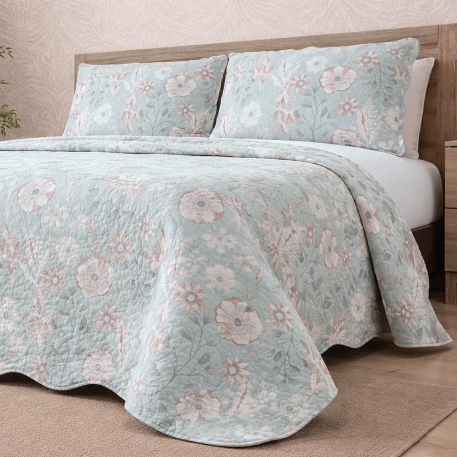 Kit Cobre Leito Evolution Casal Estampado Floral Dupla Face Colcha 3 Peças Verena