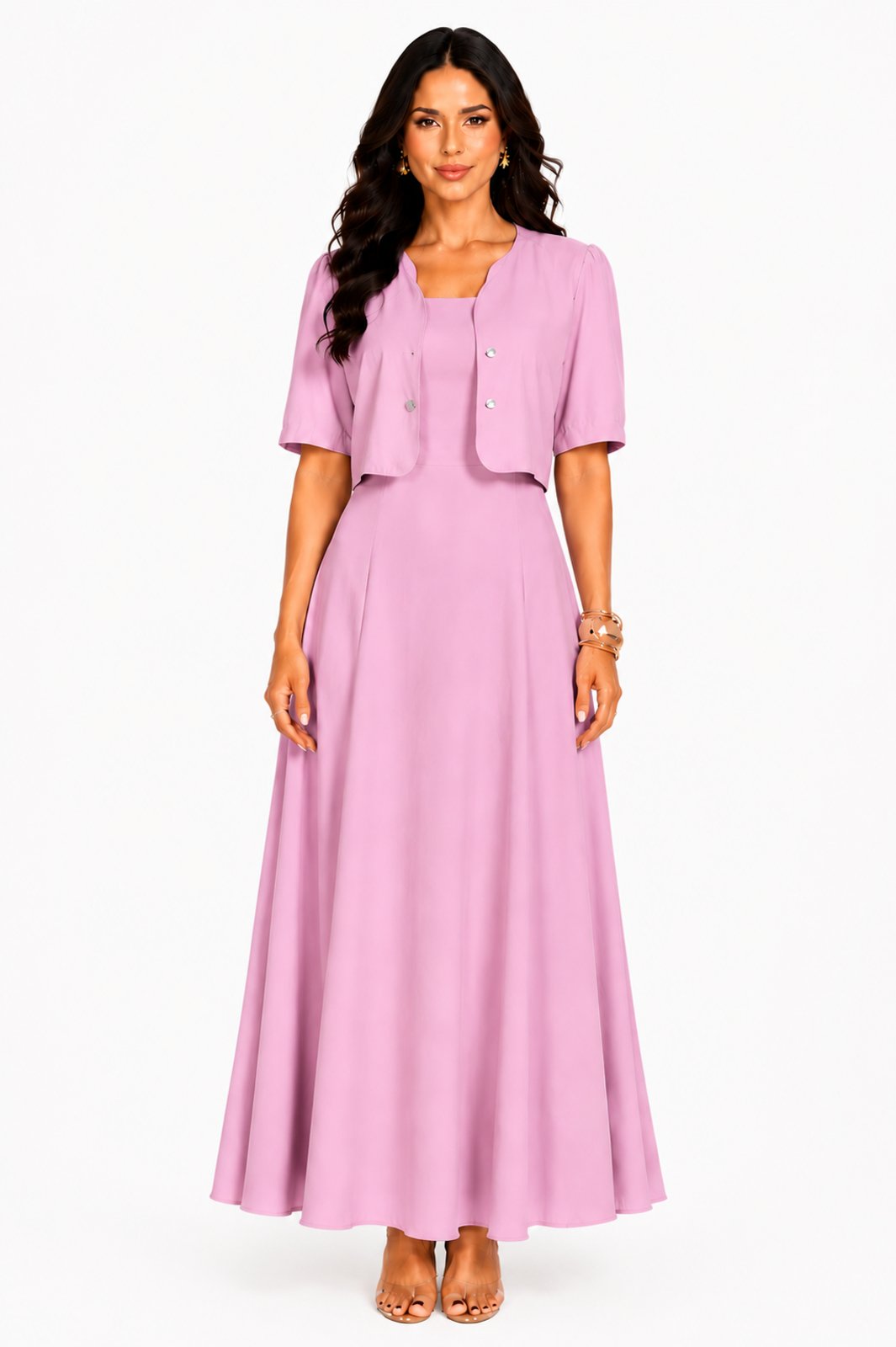 Conjunto Duas Peças Vestido Longo e Bolero D Bell Outlet Fashion Lilás