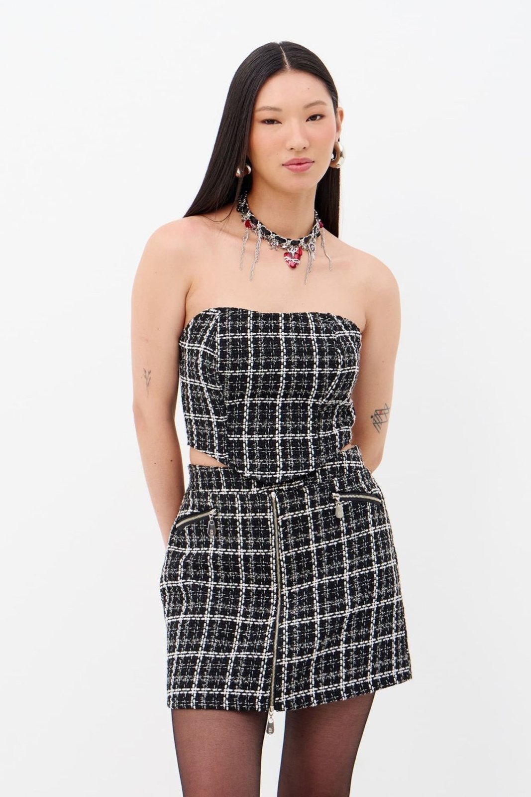 Vista 2 Top Sem Alça Tweed Feminino Inblanche preto Inblanche preto