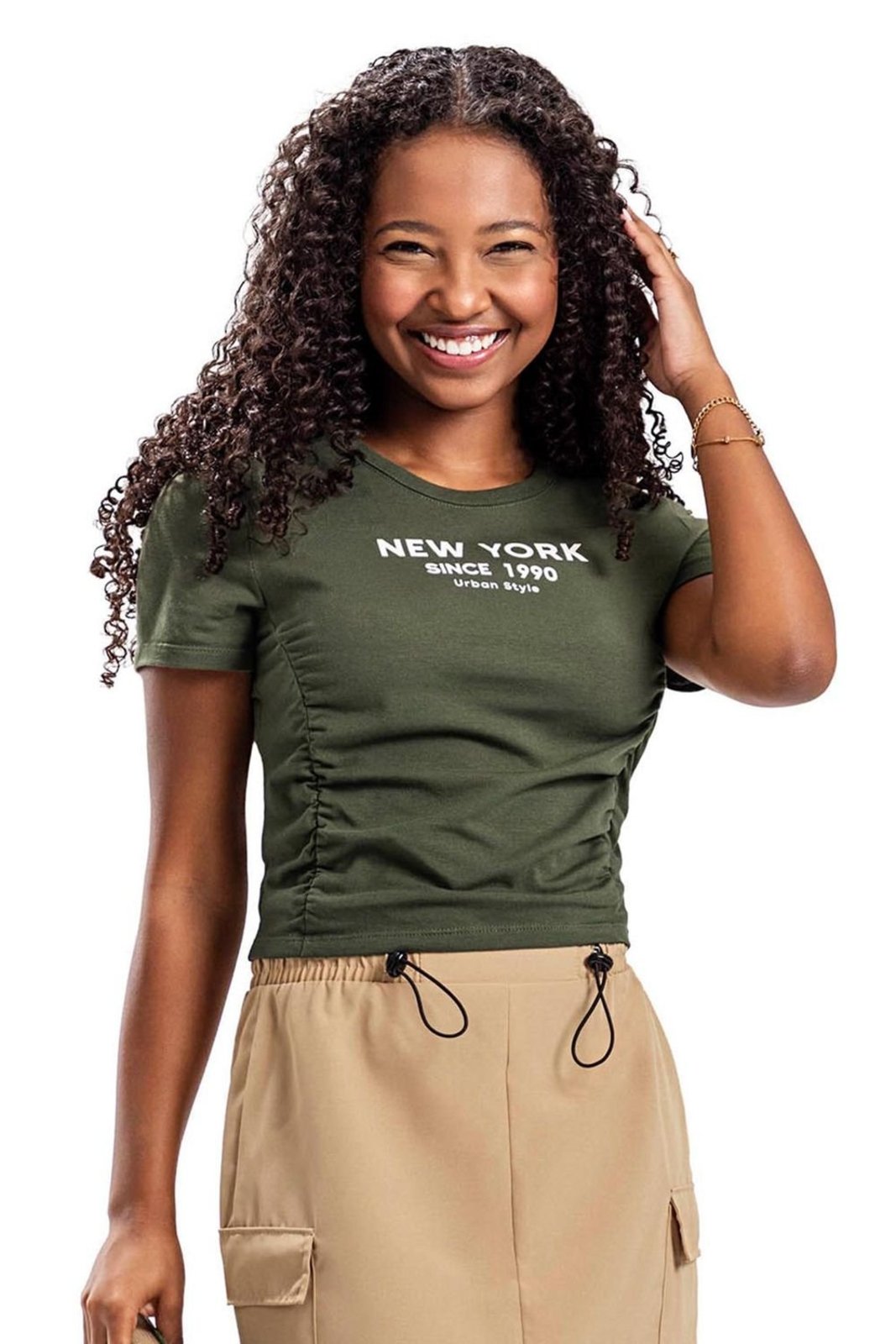 Infantil - Blusa Cropped Juvenil Drapeado Beats Verde