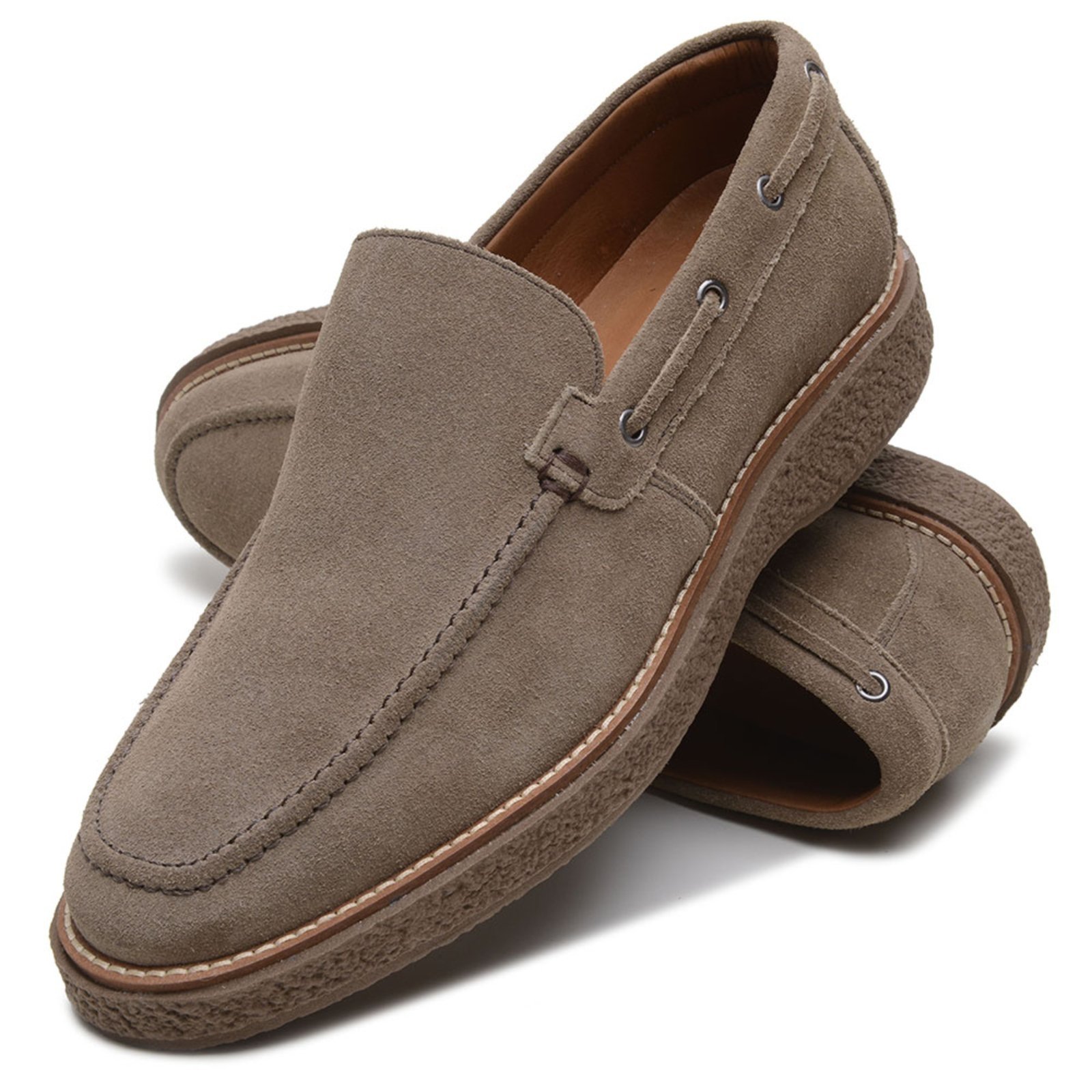 Sapato Masculino Veritimo Dockside Em Couro Slip On Casual Camurça Versátil Elegante Taupe