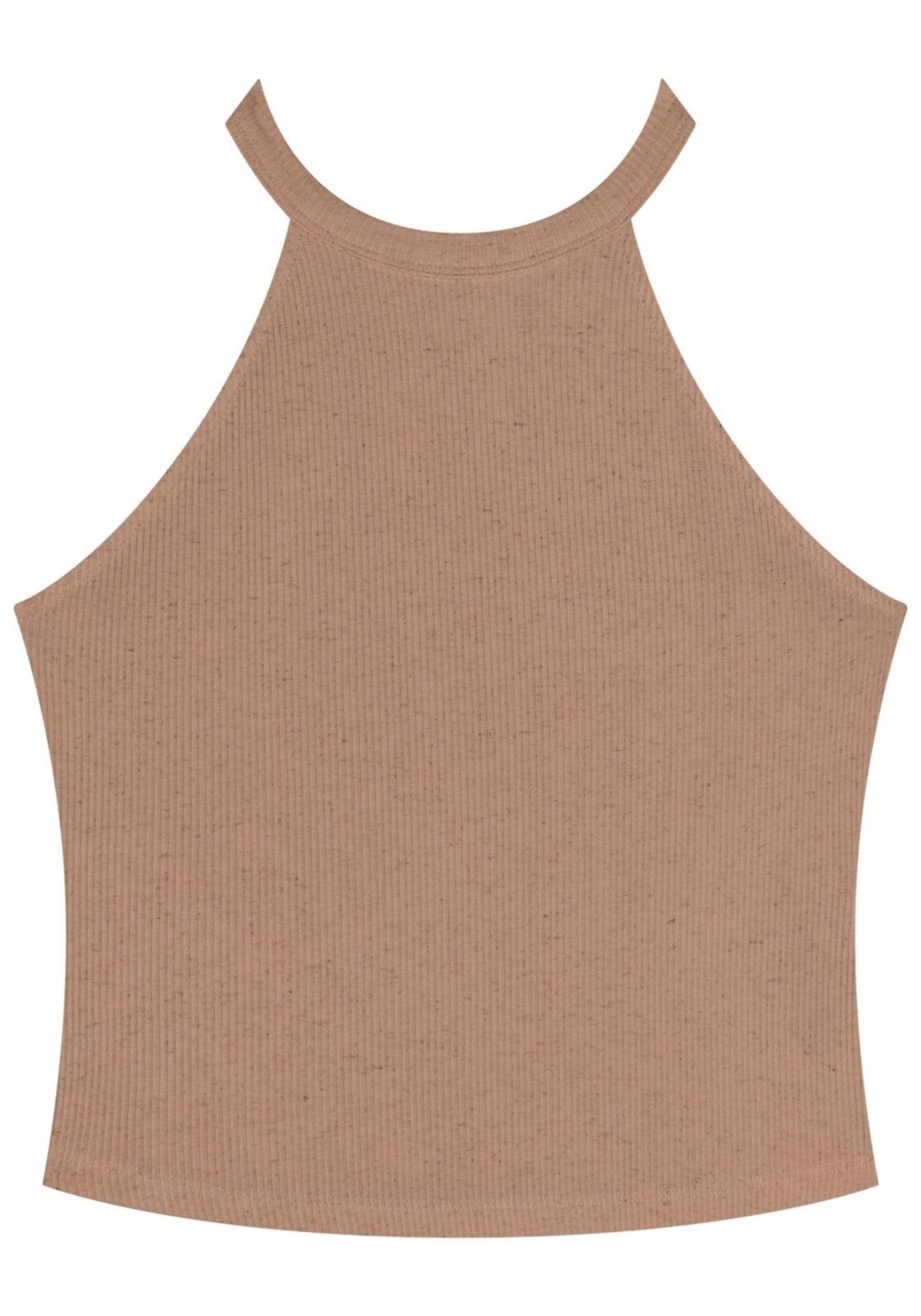 Blusa Curta Com Gola Redonda Em Malha Canelada Rústica