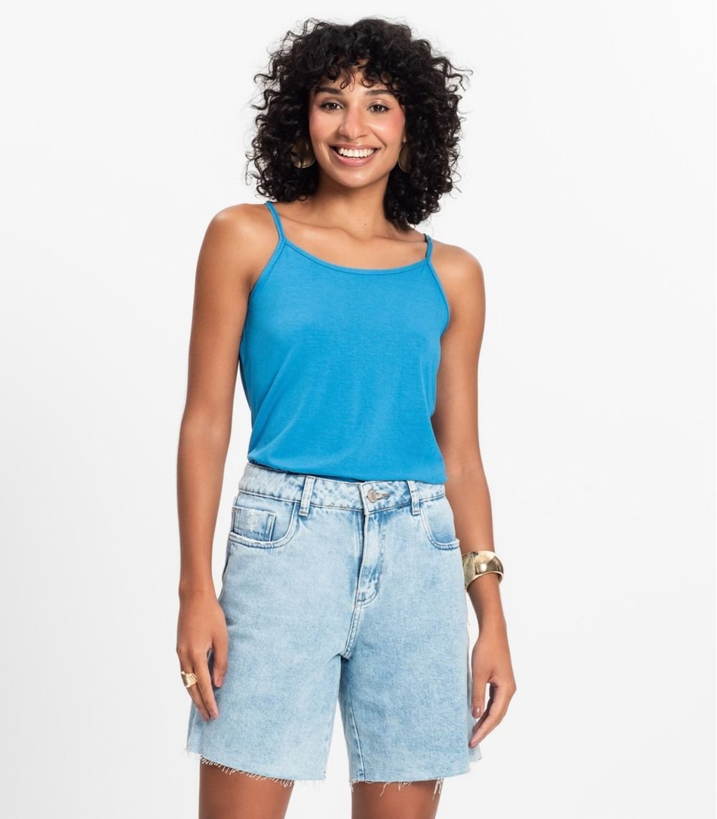 Blusa de Alça Feminina Viscotorcion Básica Rovitex Azul
