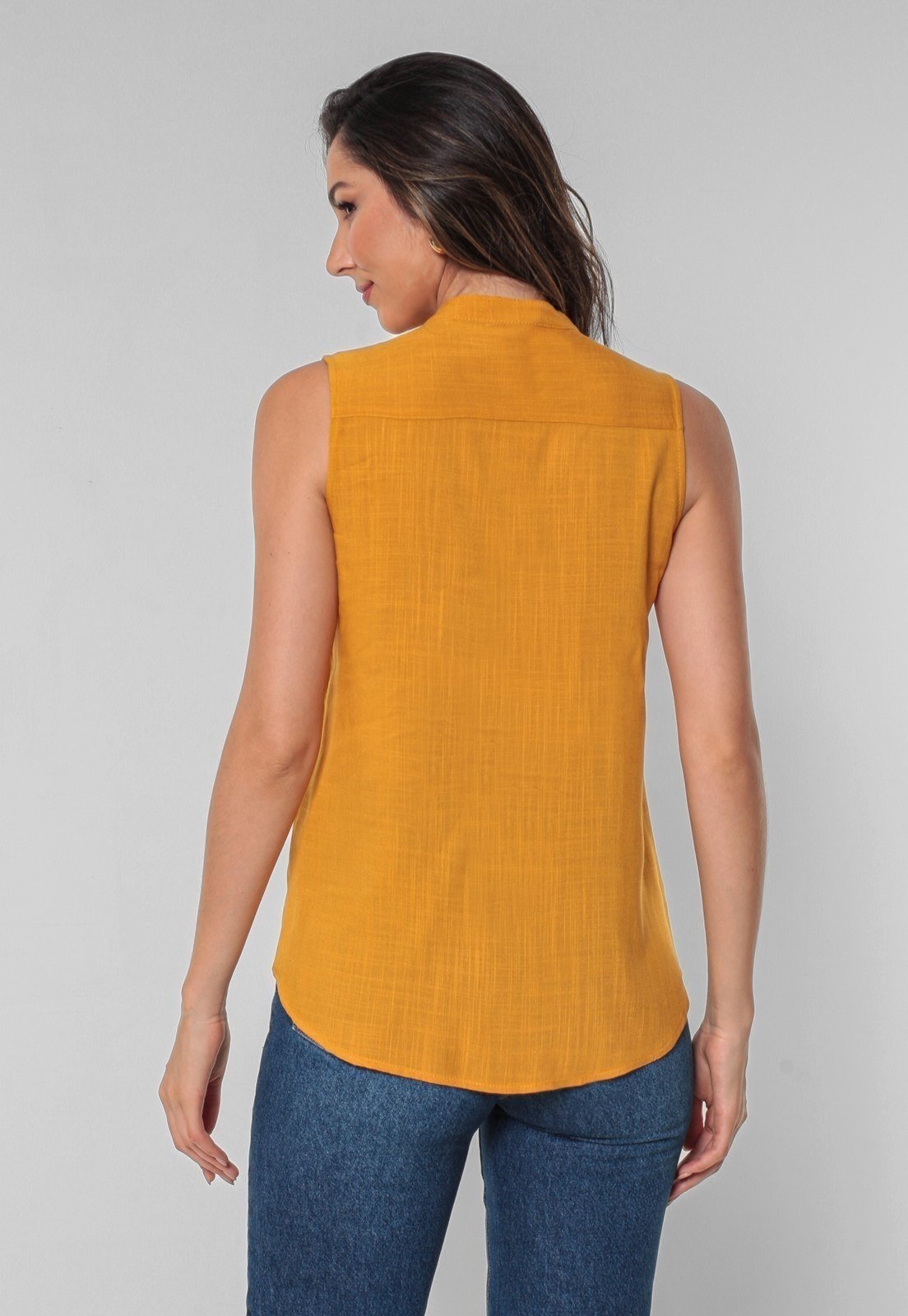 Vista 3 Camisa Intens Sem Manga Viscolinho Mostarda amarelo Intens amarelo