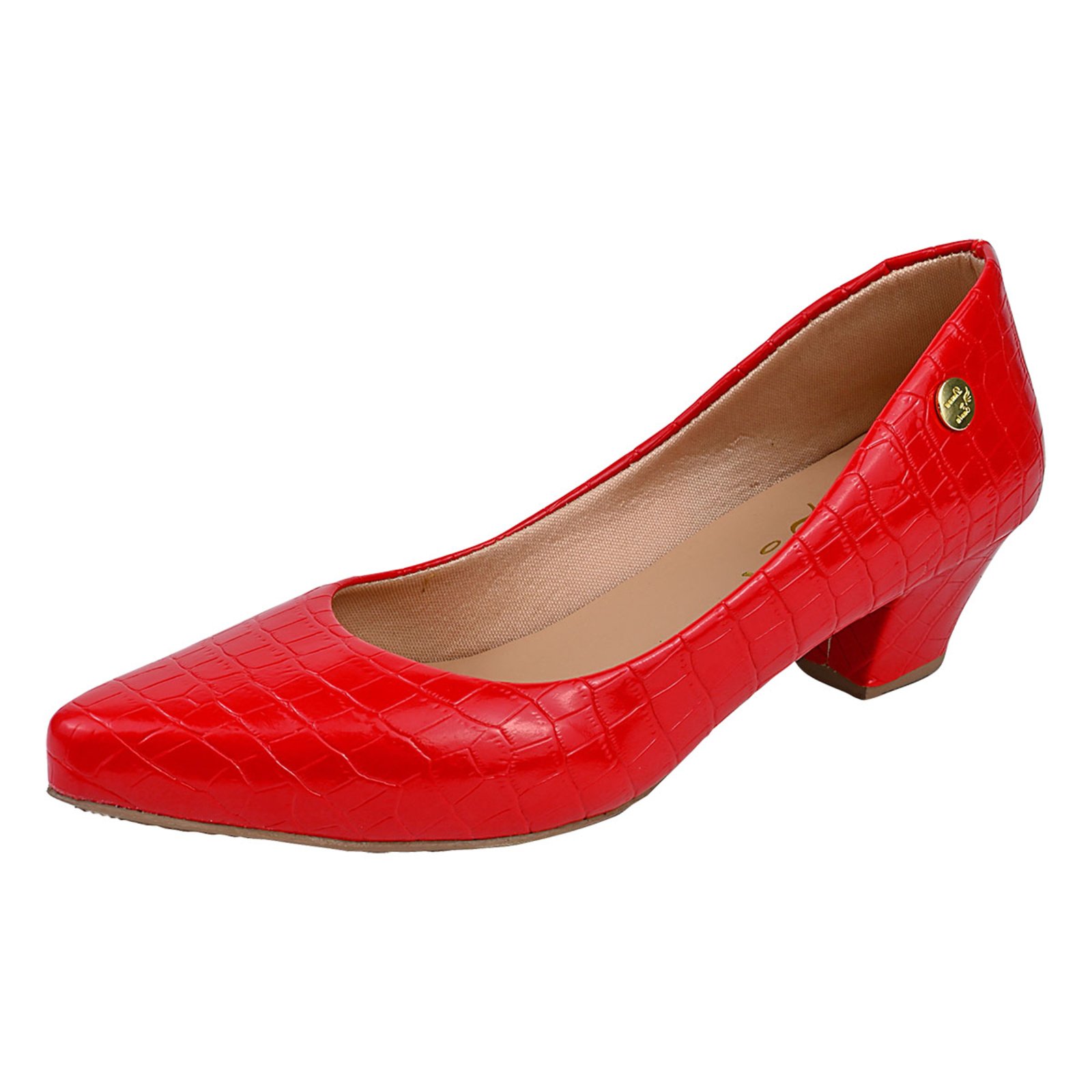 Scarpin Feminino Tradicional Bico Fino Salto Grosso Vermelho