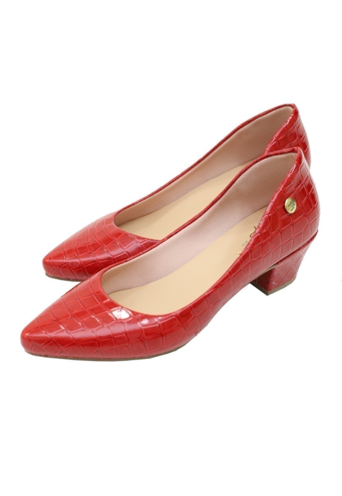 Vista 3 Scarpin Feminino Tradicional Bico Fino Salto Grosso Donna Santa vermelho Donna Santa vermelho