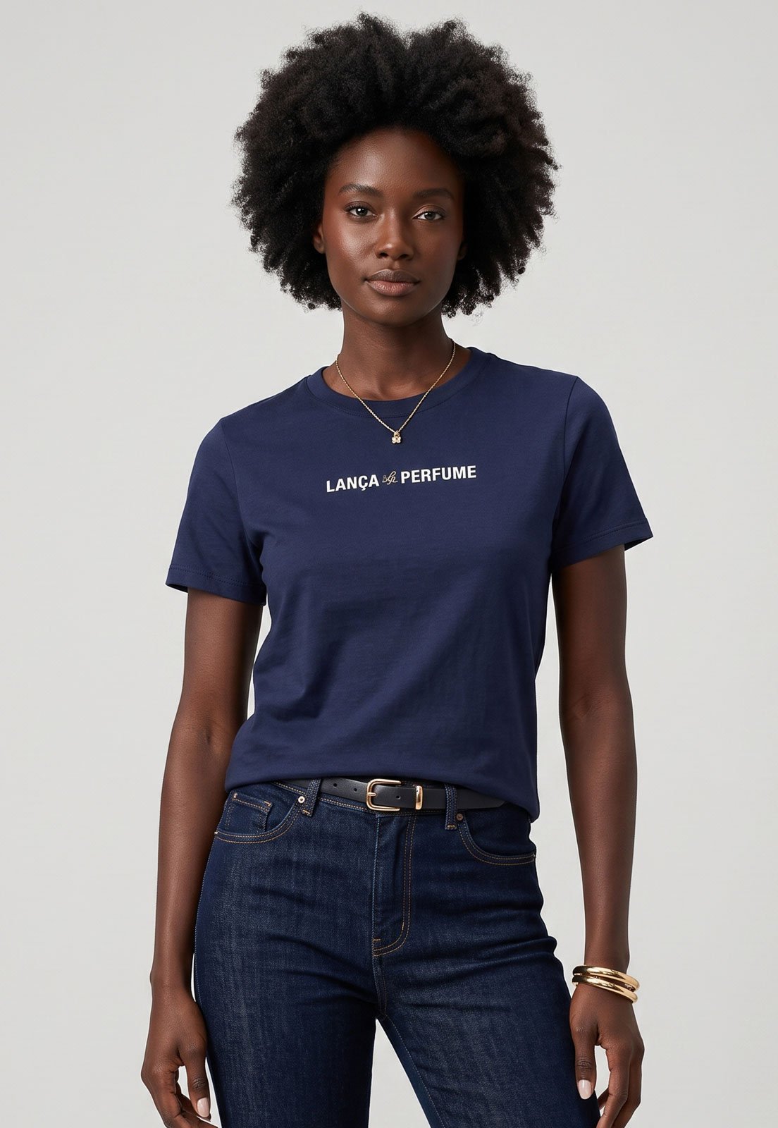 Camiseta Feminina Lança Perfume Logo Azul