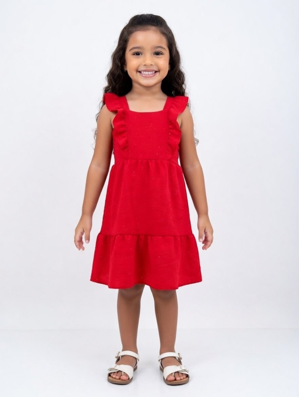 Infantil - Vestido D Bell Outlet Fashion Alça Babado Vermelho