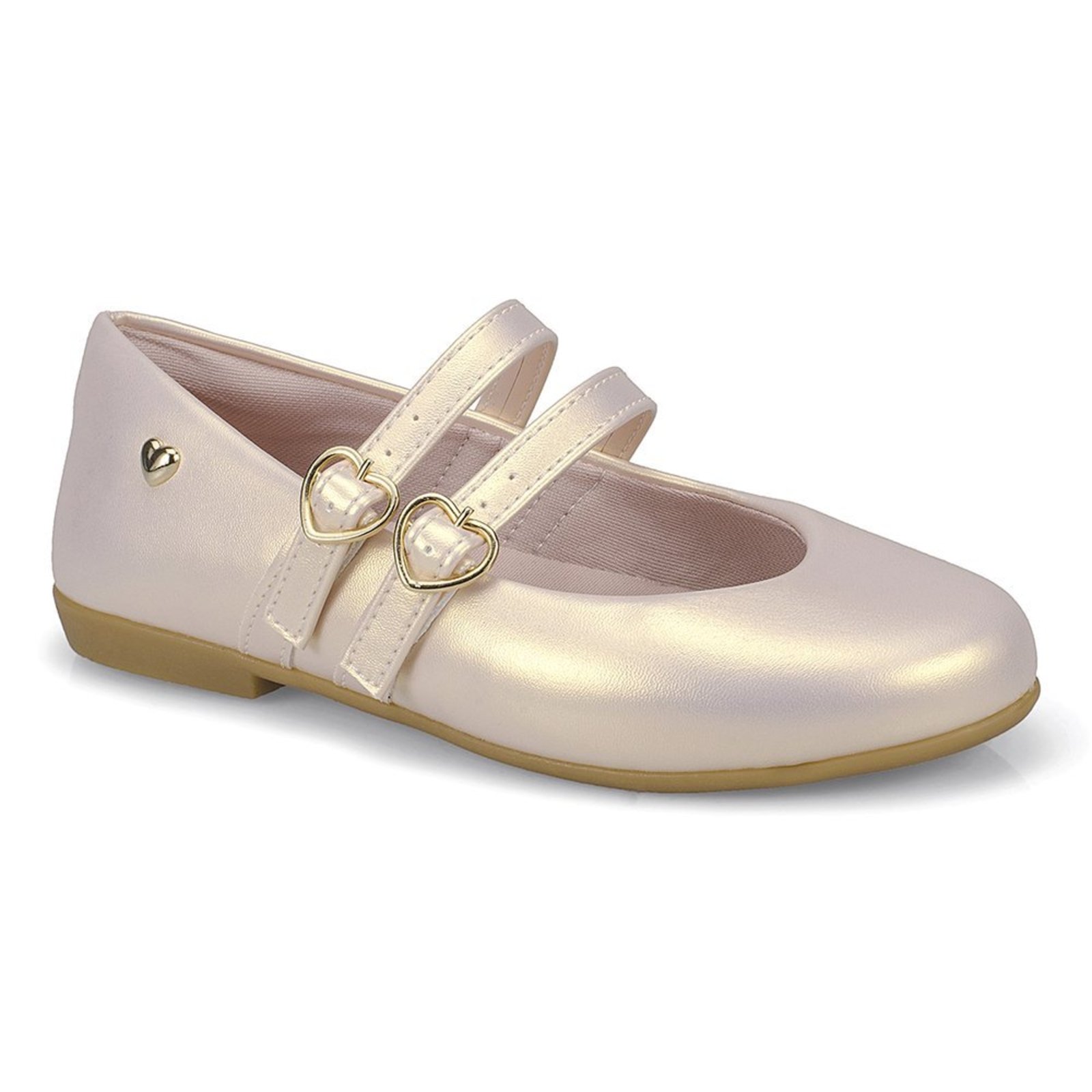 Infantil - Sapatilha Feminina Fivela Coração Rosa Metalico Brilho Festa 9371 Pequito