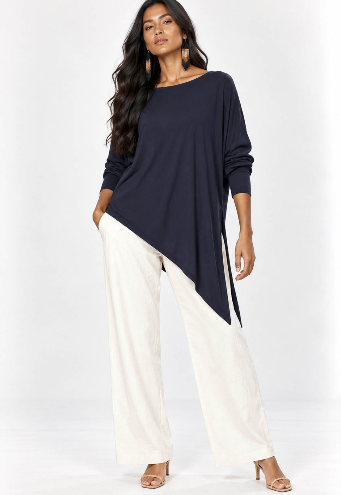 Blusa Amazonia Vital Ererê Malha Assimétrica Manga Longa Azul Marinho