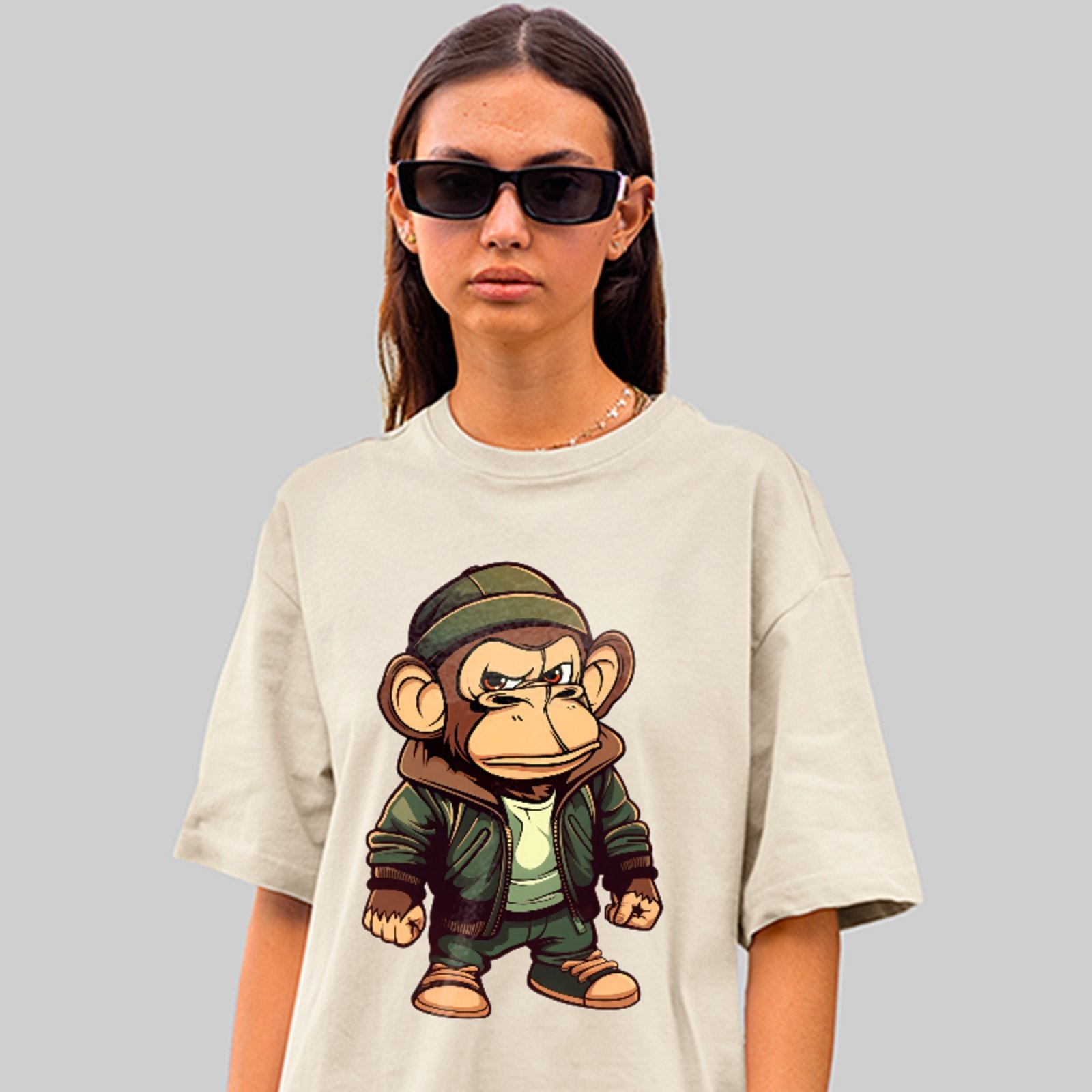 Camiseta Oversized Premium Monkey Streetwear Urban Style Unissex Off White