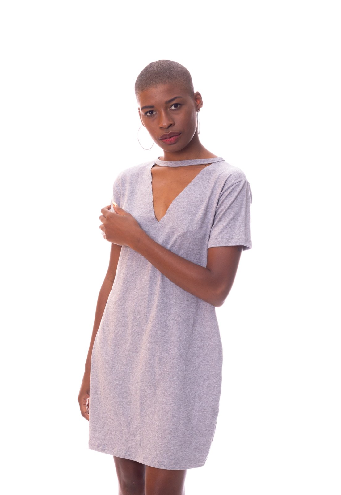 Vestido Gola Chocker Manga Curta Mescla Moda Vício