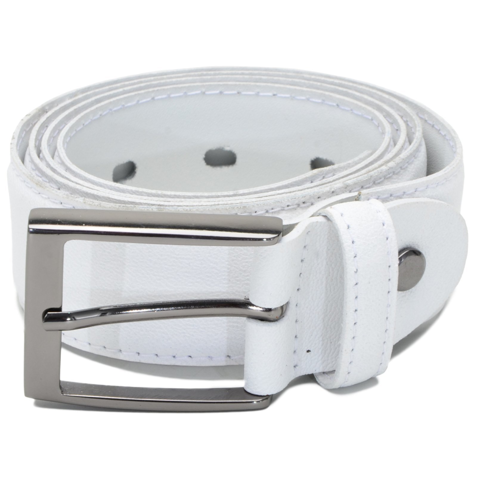 Cinto Social Couro Masculino Fivela Metal Prata Elegante Branco