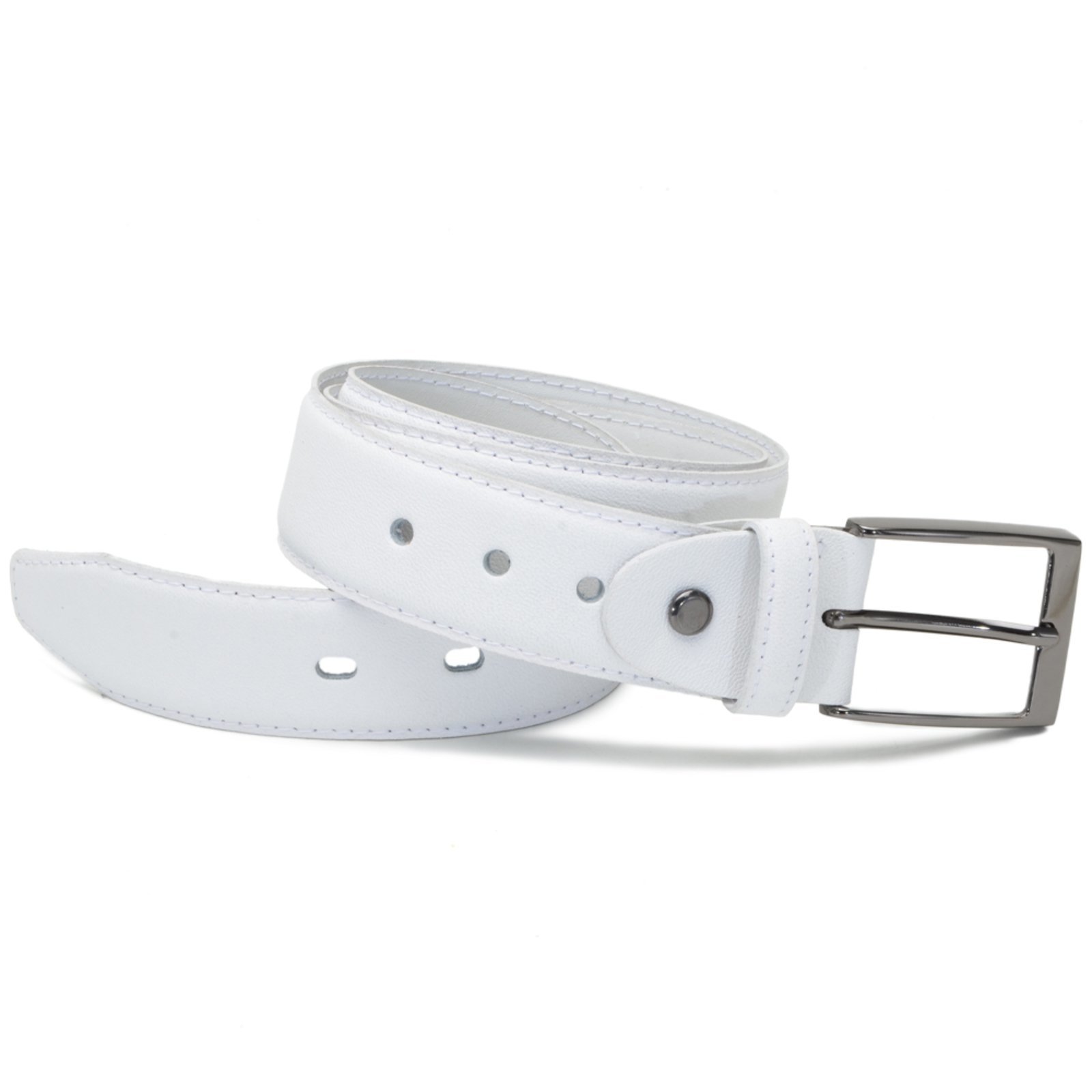 Vista 3 Cinto Social Couro Masculino Fivela Metal Prata Elegante FRANCA GRIFFE branco FRANCA GRIFFE branco