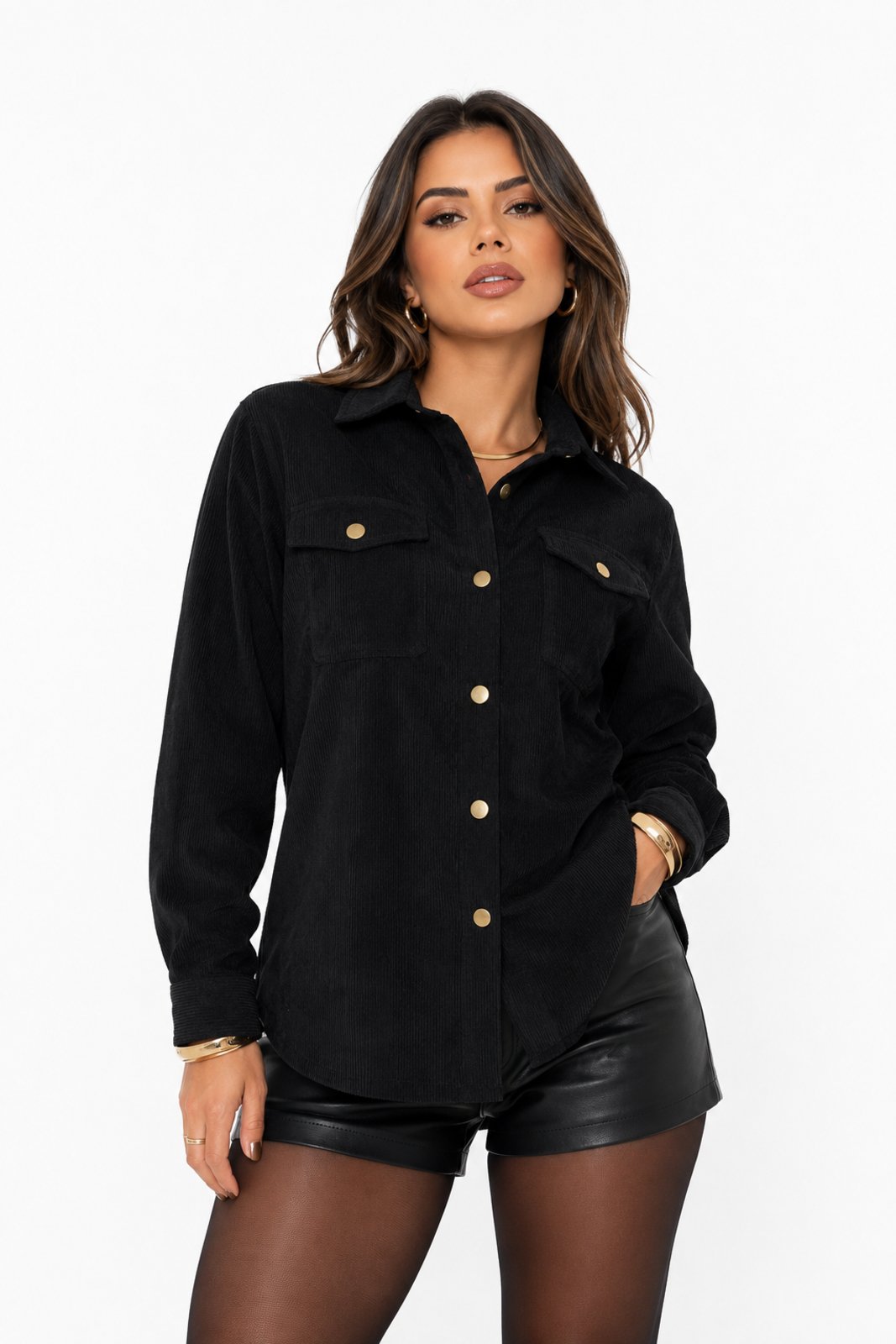 Jaqueta Feminina D Bell Outlet Fashion Veludo Botões Preto