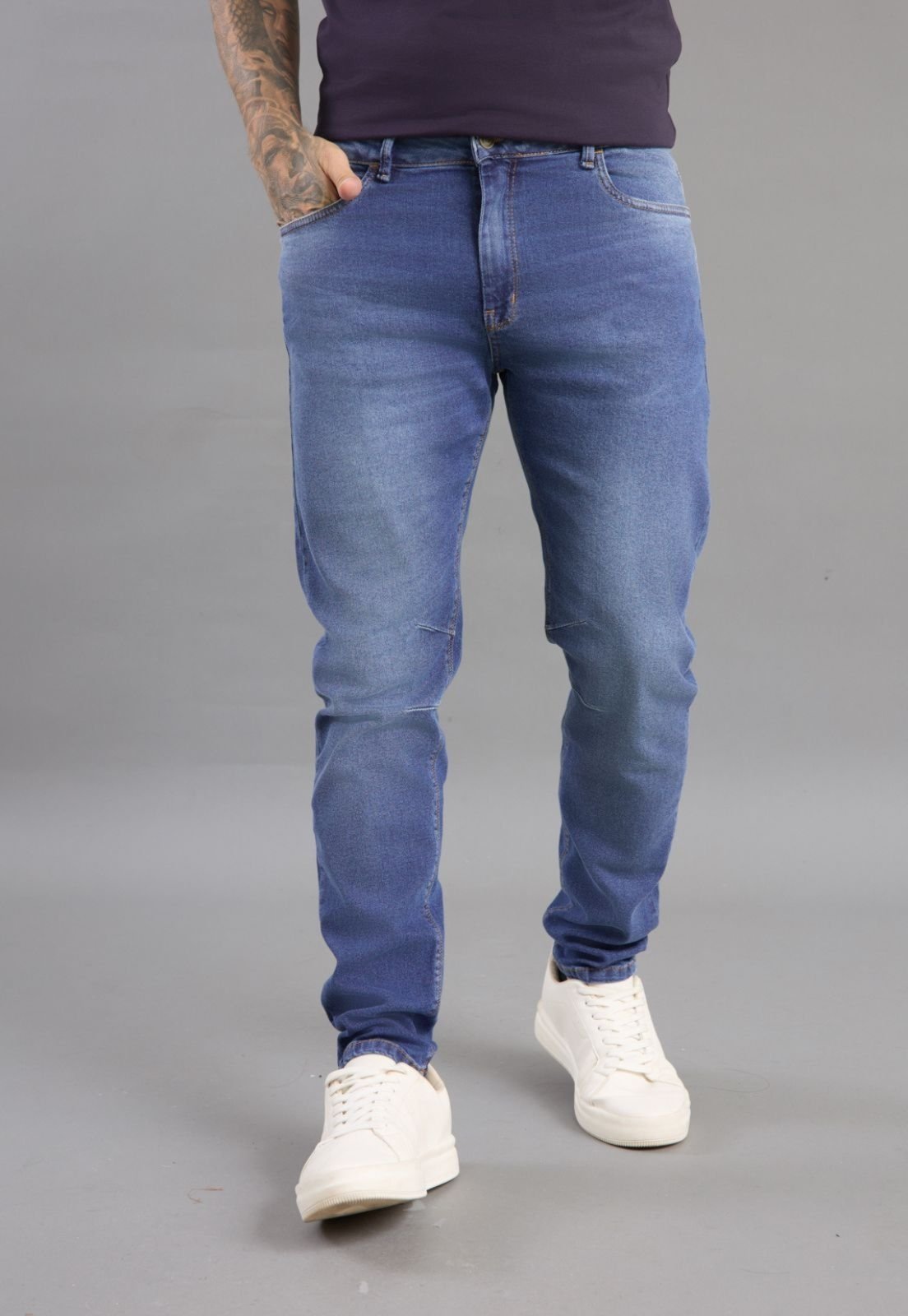 Calça Jeans Masculina Skinny Marmorizada com Recortes Dialogo Azul