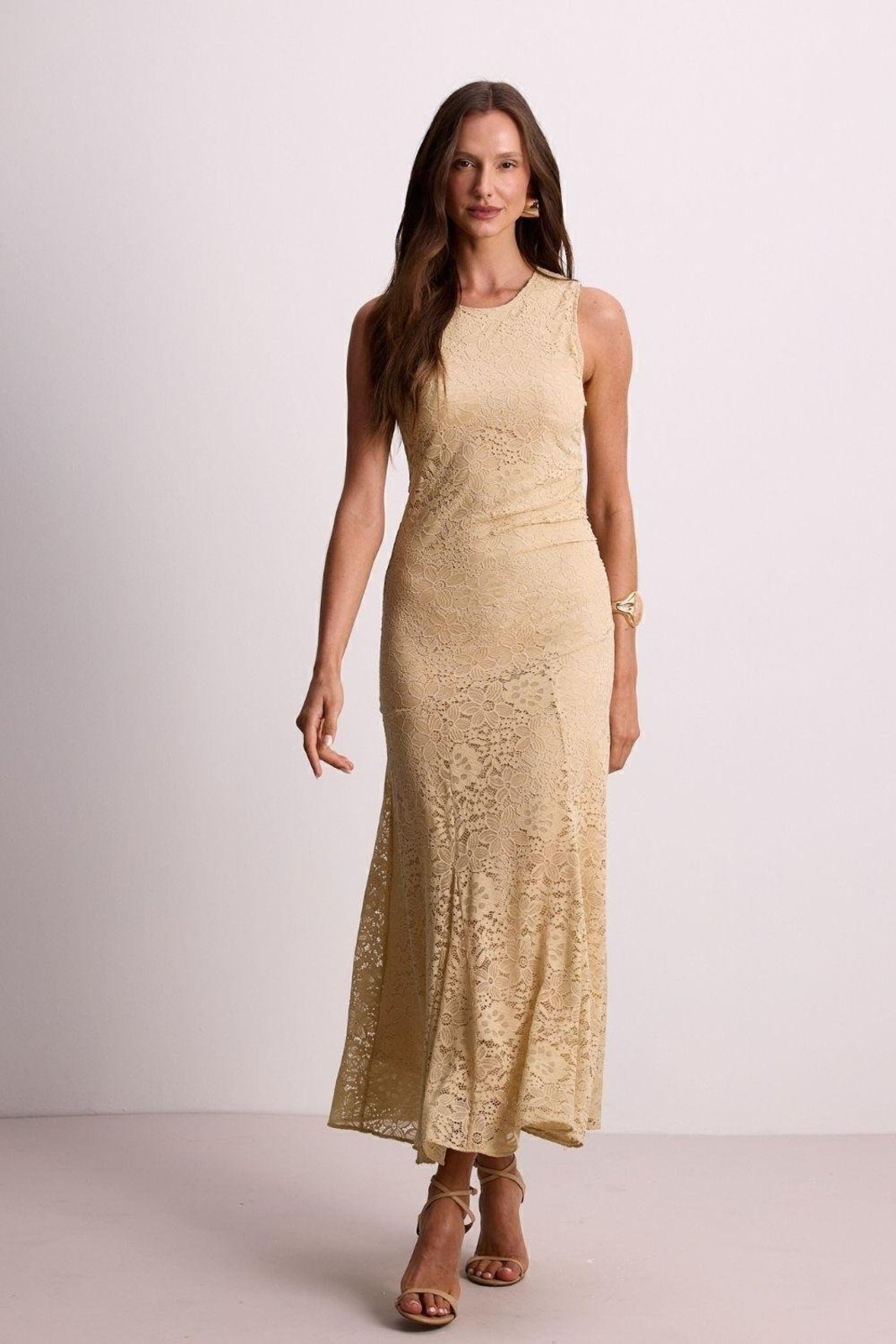 Vestido Midi Com Recorte Carlota Costa Azul