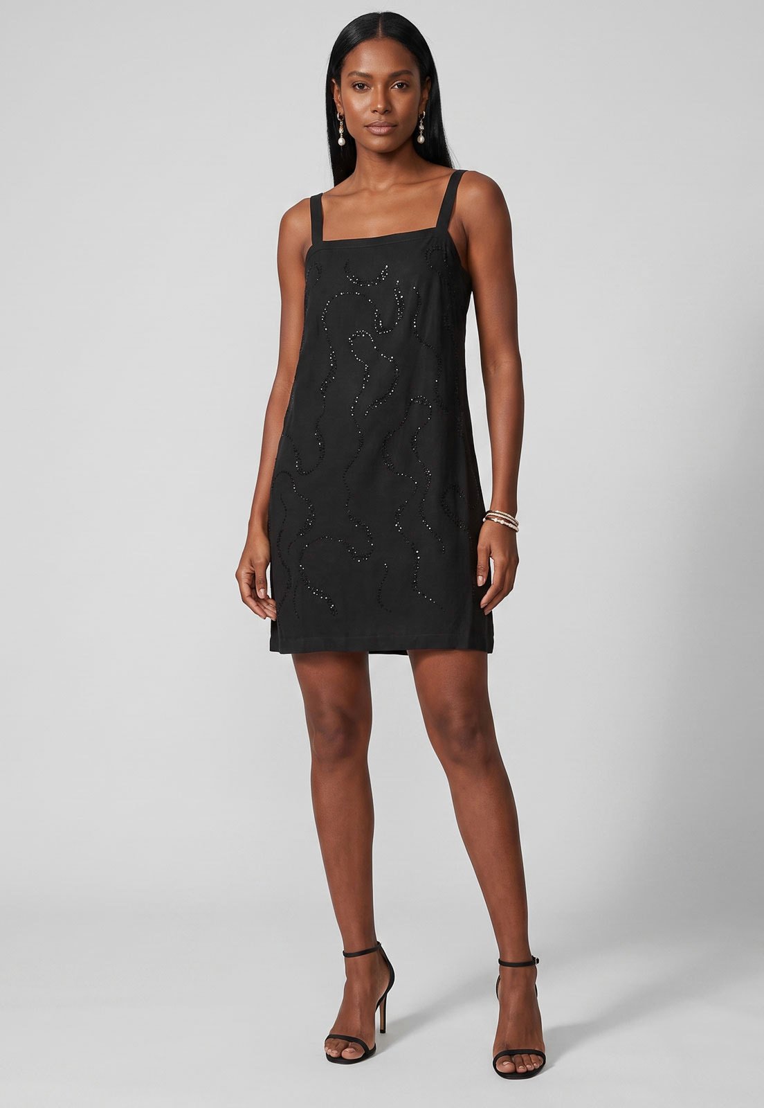 Vestido Feminino Lez a Lez Alças Finas Decote Quadrado Preto