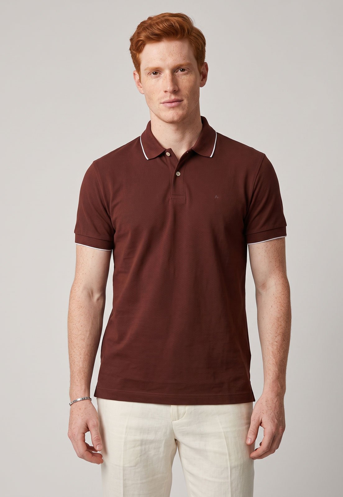 Polo Masculina Aramis Clássica Friso Marrom