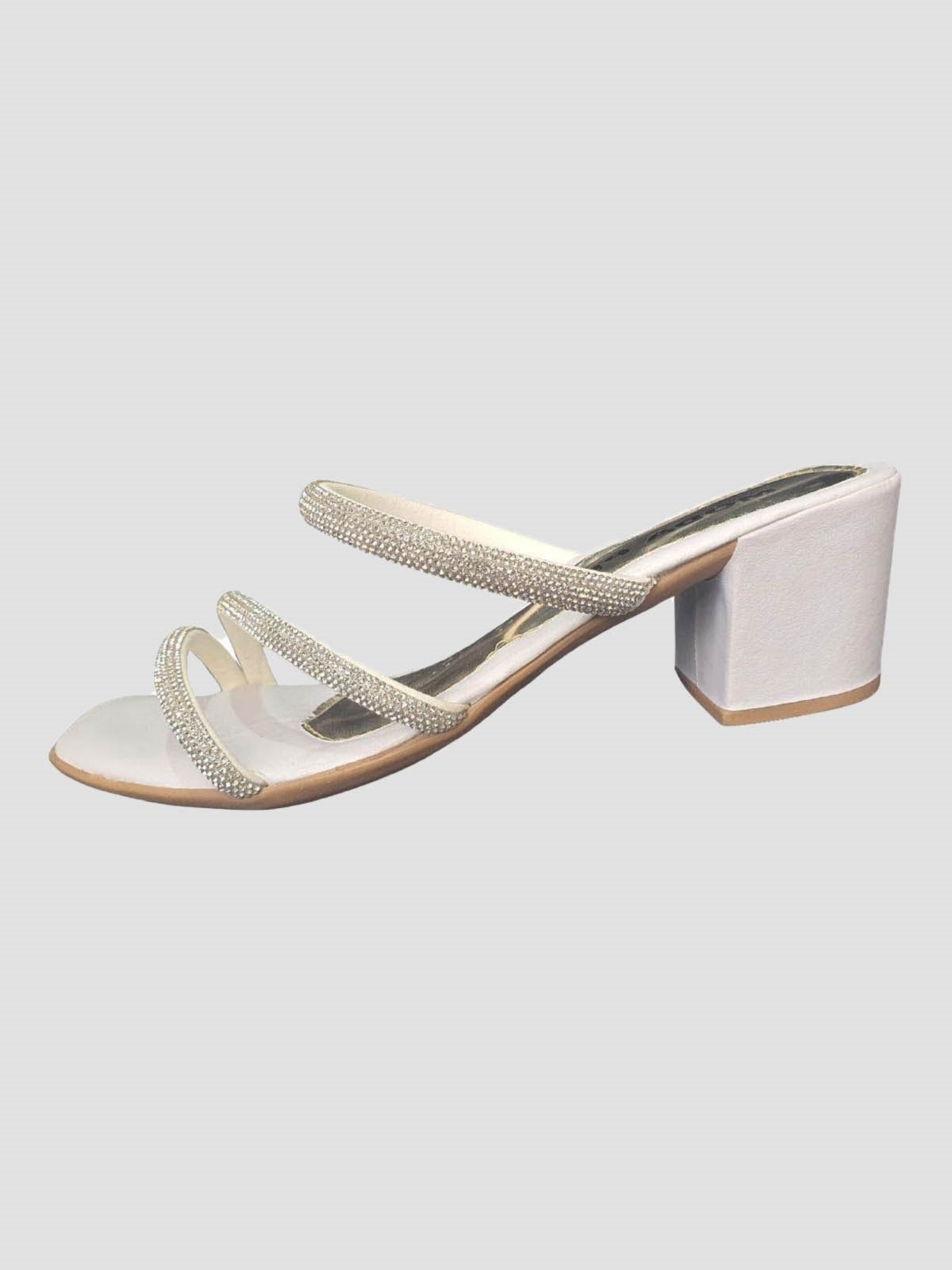 Sandália Feminina Moda Pé Tamanco Salto Grosso 5 cm Branco
