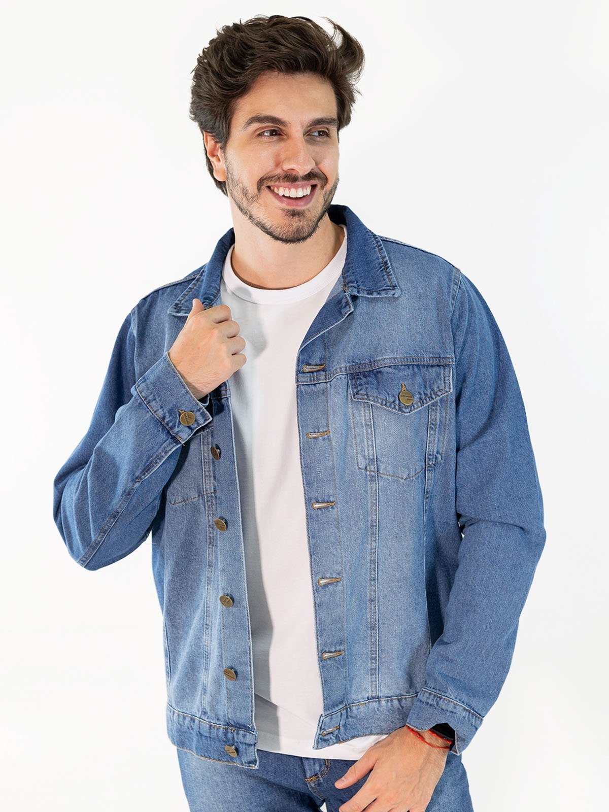 Jaqueta Masculina Jeans Amaciado Algodão Botões Anticorpus