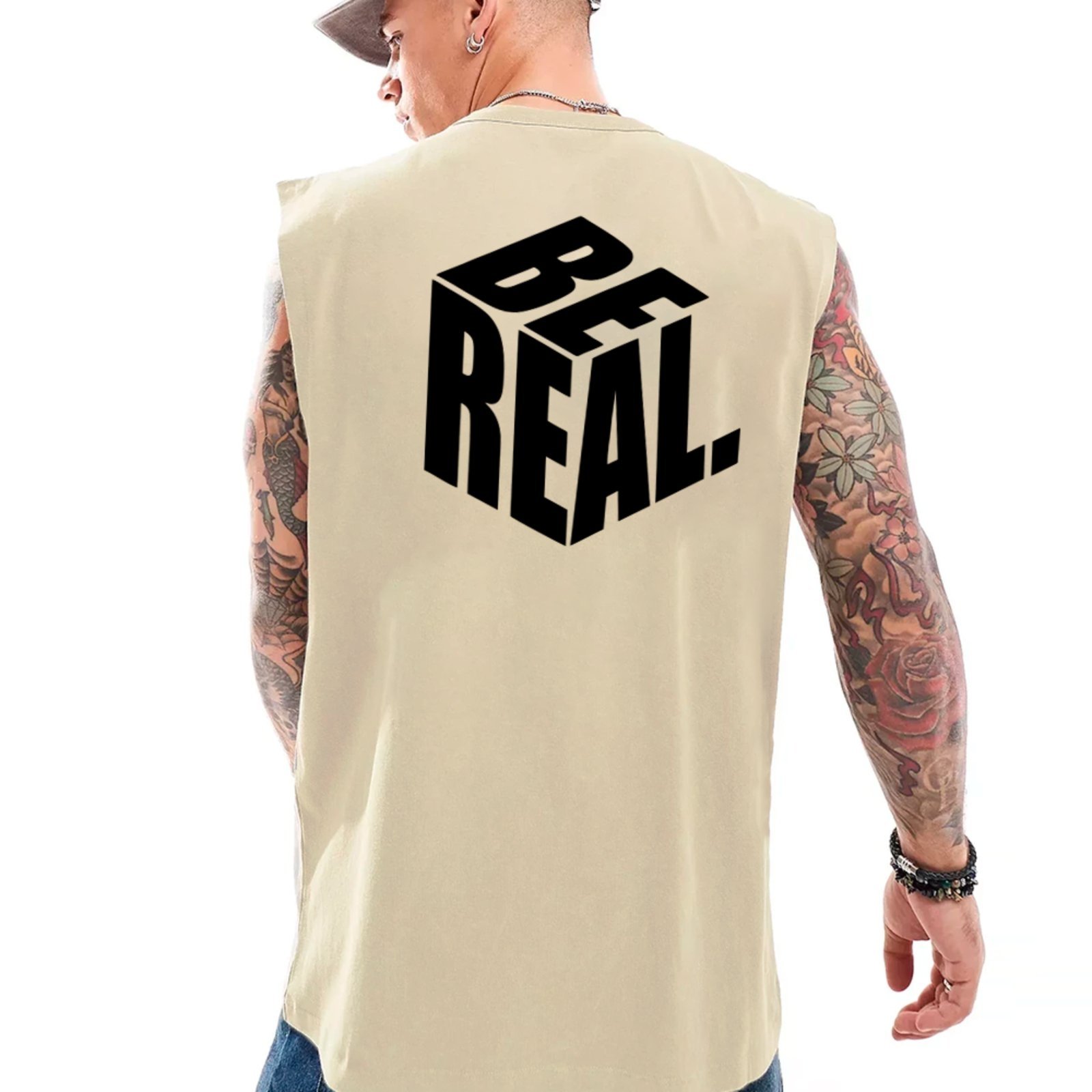 Vista 2 Camiseta Regata Machão Ousy Frase Motivacional Be Real Oversized Masculina Off White off-white white ousy off-white white