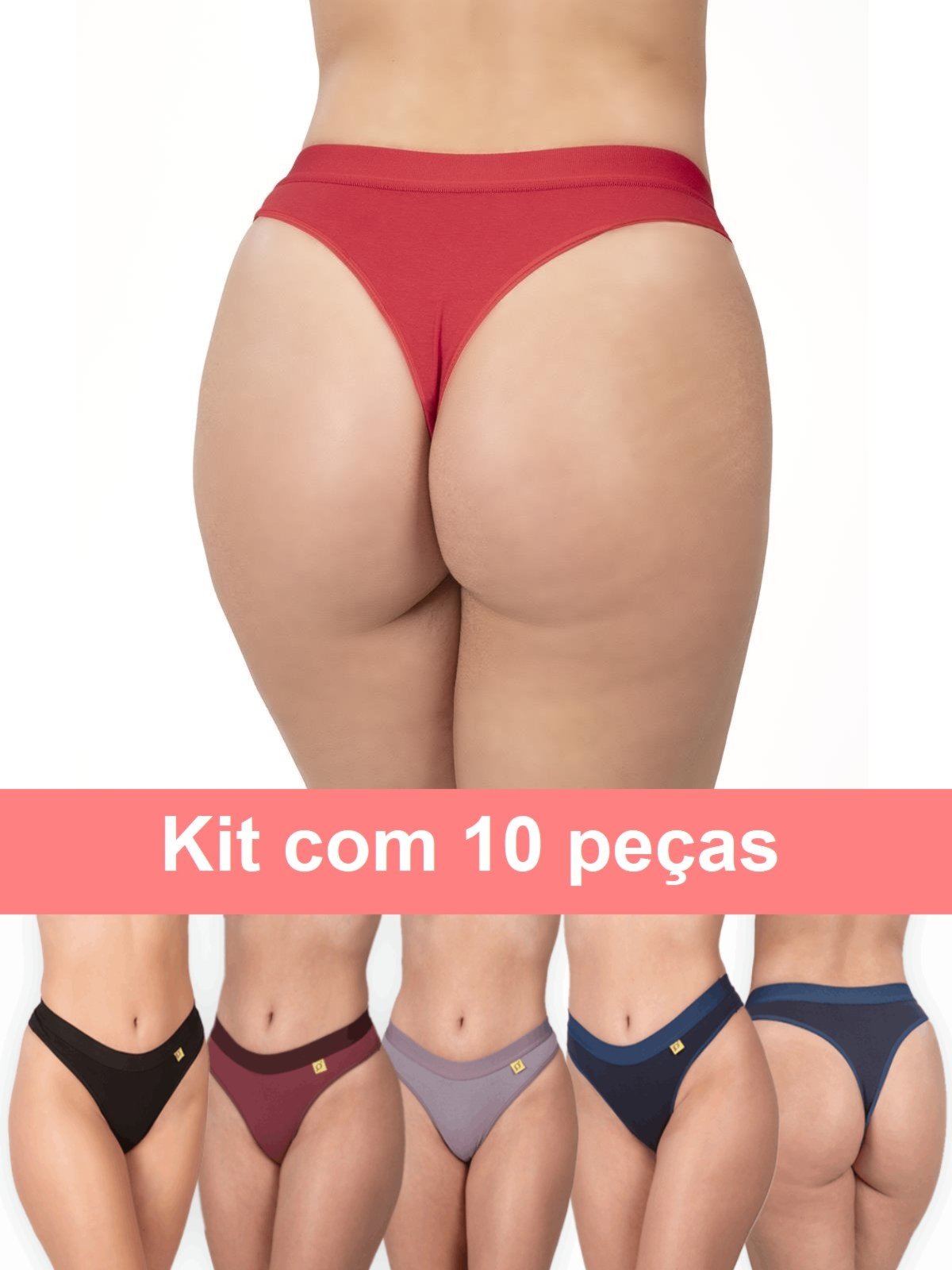 Kit 10 Calcinha Fio Dental Algodão Lisa Elástico Tanga Lingerie Multicolorido