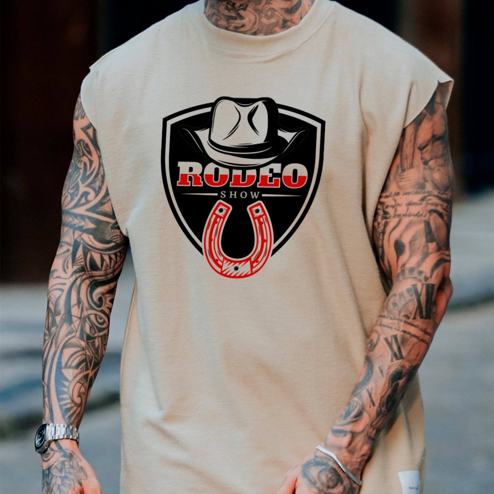 Camiseta Regata Machão Country Rodeo Show Estilo Autêntico Western Masculina Off White