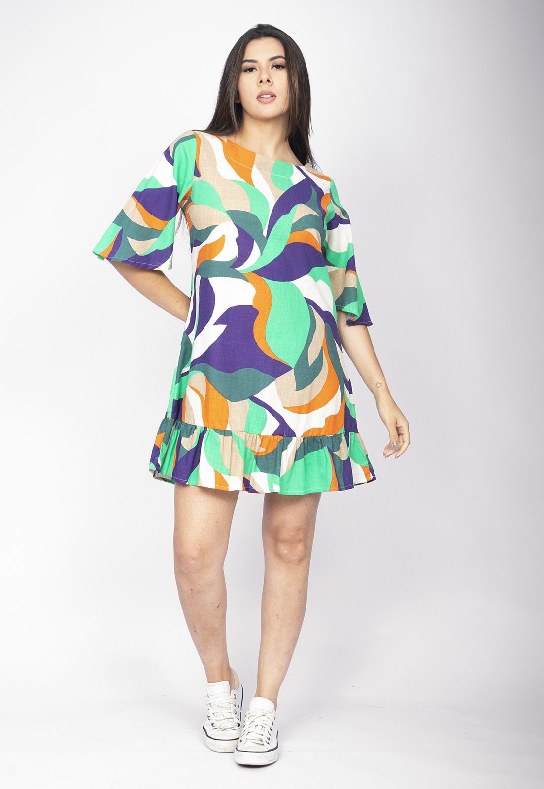 Vista 2 Vestido Amazonia Vital Curto Viscose Estampa Brisa do Mar Amazonia Vital amarelo/estampado/multicolorido