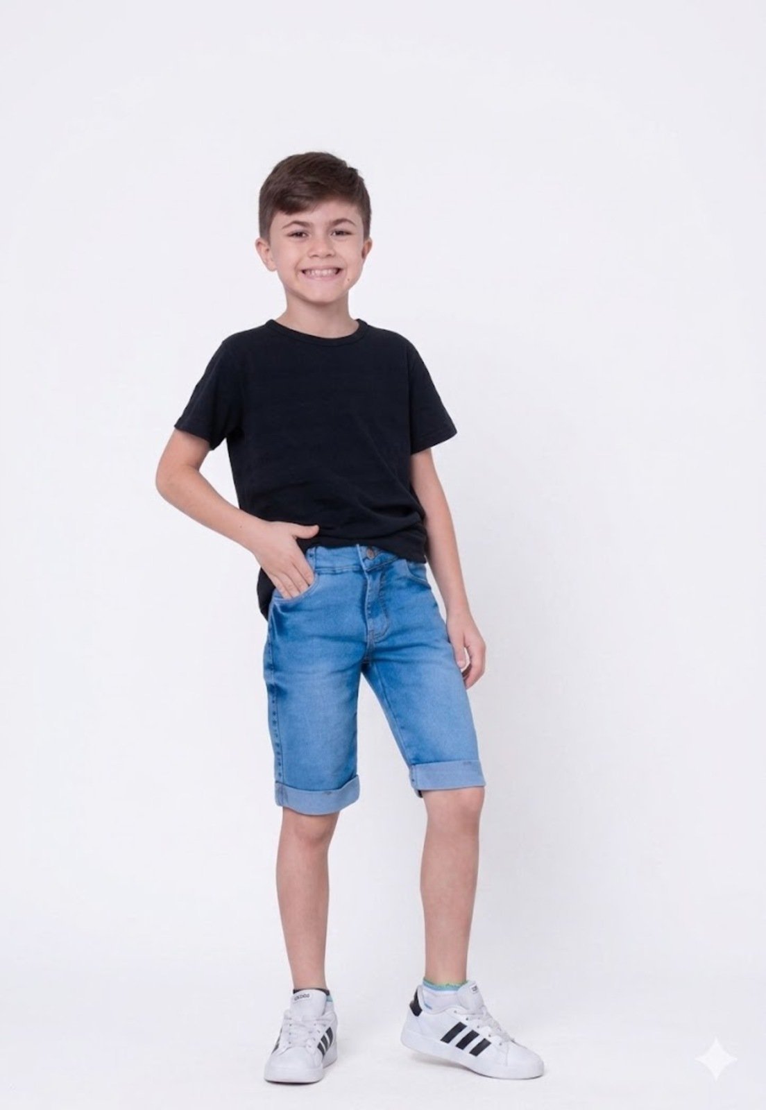 Infantil - Bermuda Jeans Meninos Infanto Elastico no cós AZUL