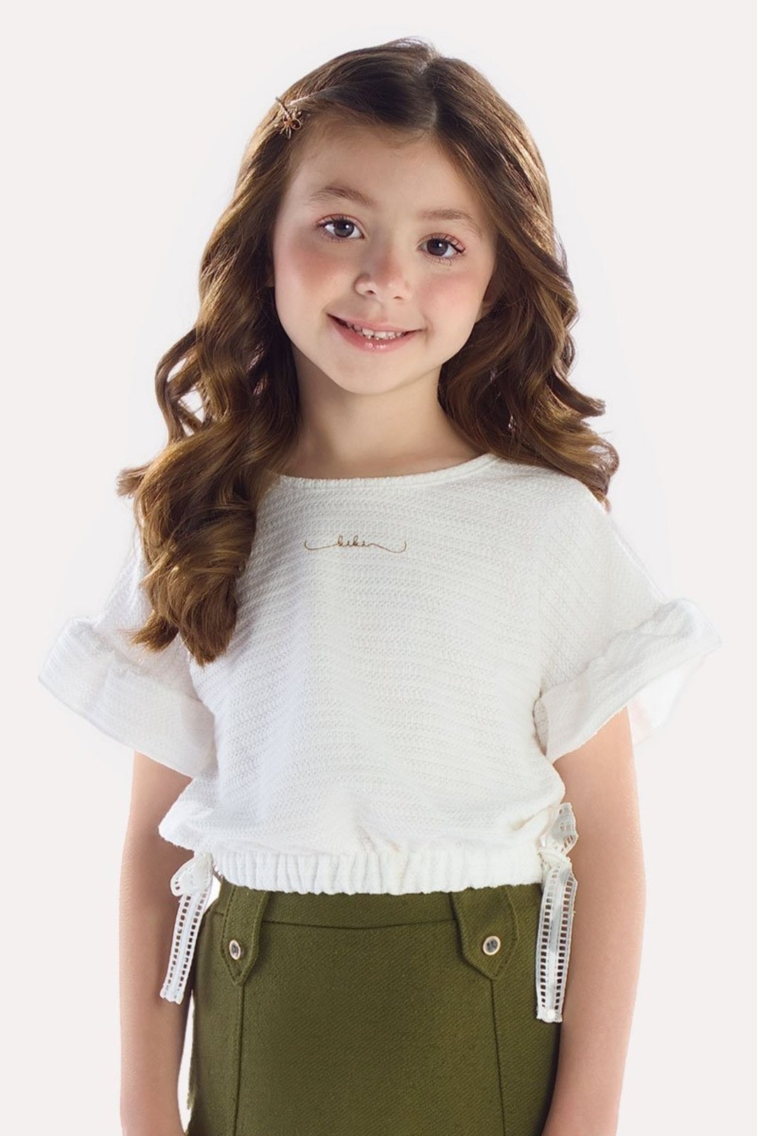 Infantil - Blusa Off com Textura e Babado