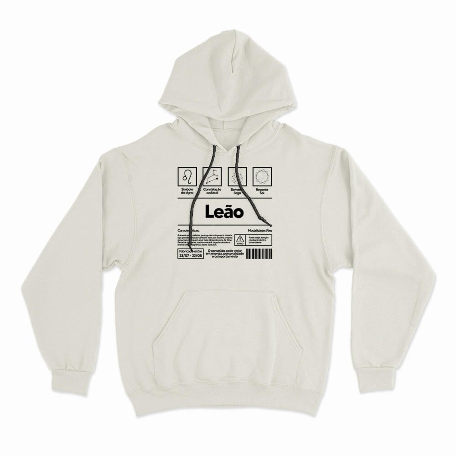Moletom Com Capuz Leão - Off White - Casual - Studio Geek