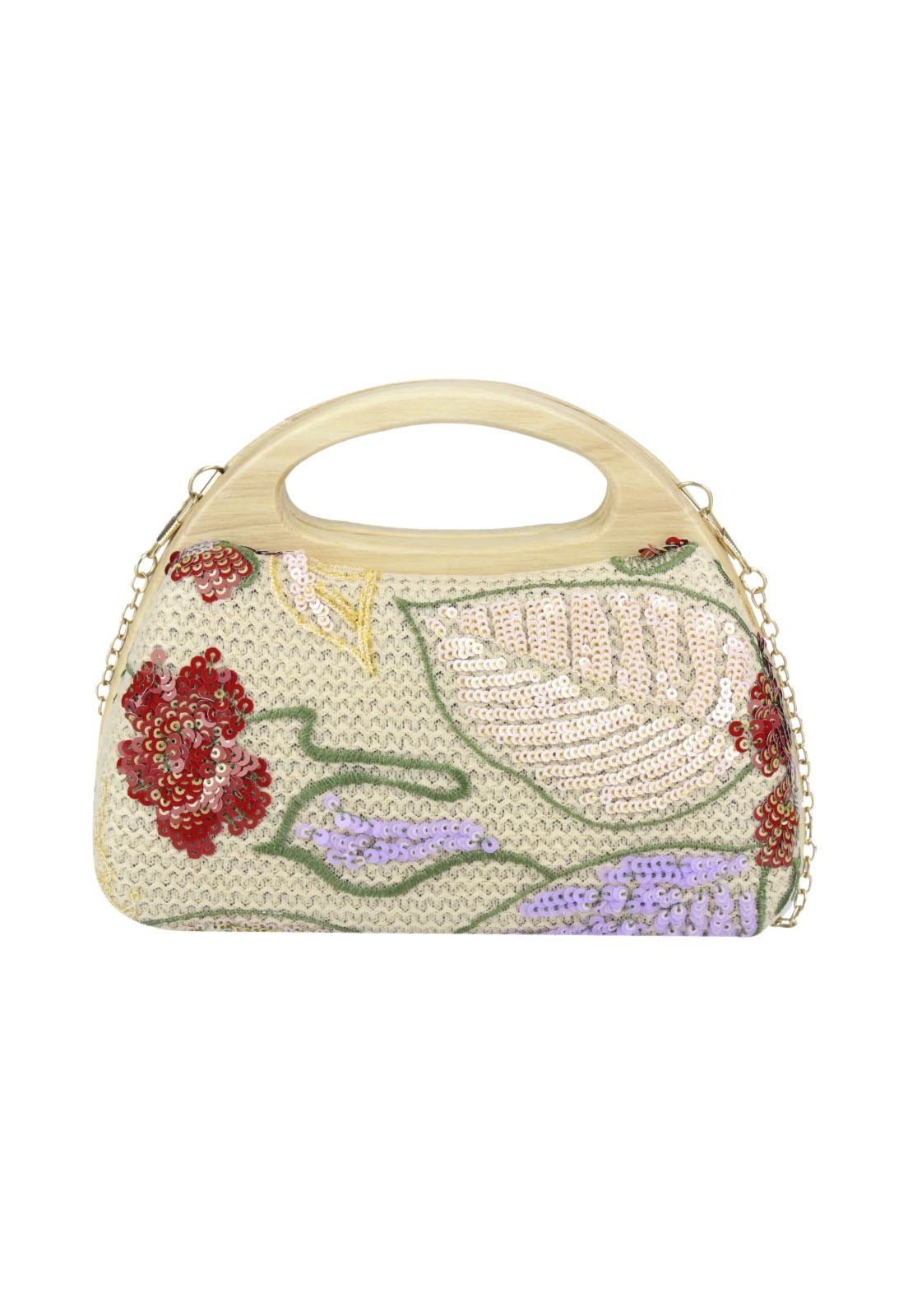 Clutch Nua Duza Madeira Bordado E Aplicações Lilás