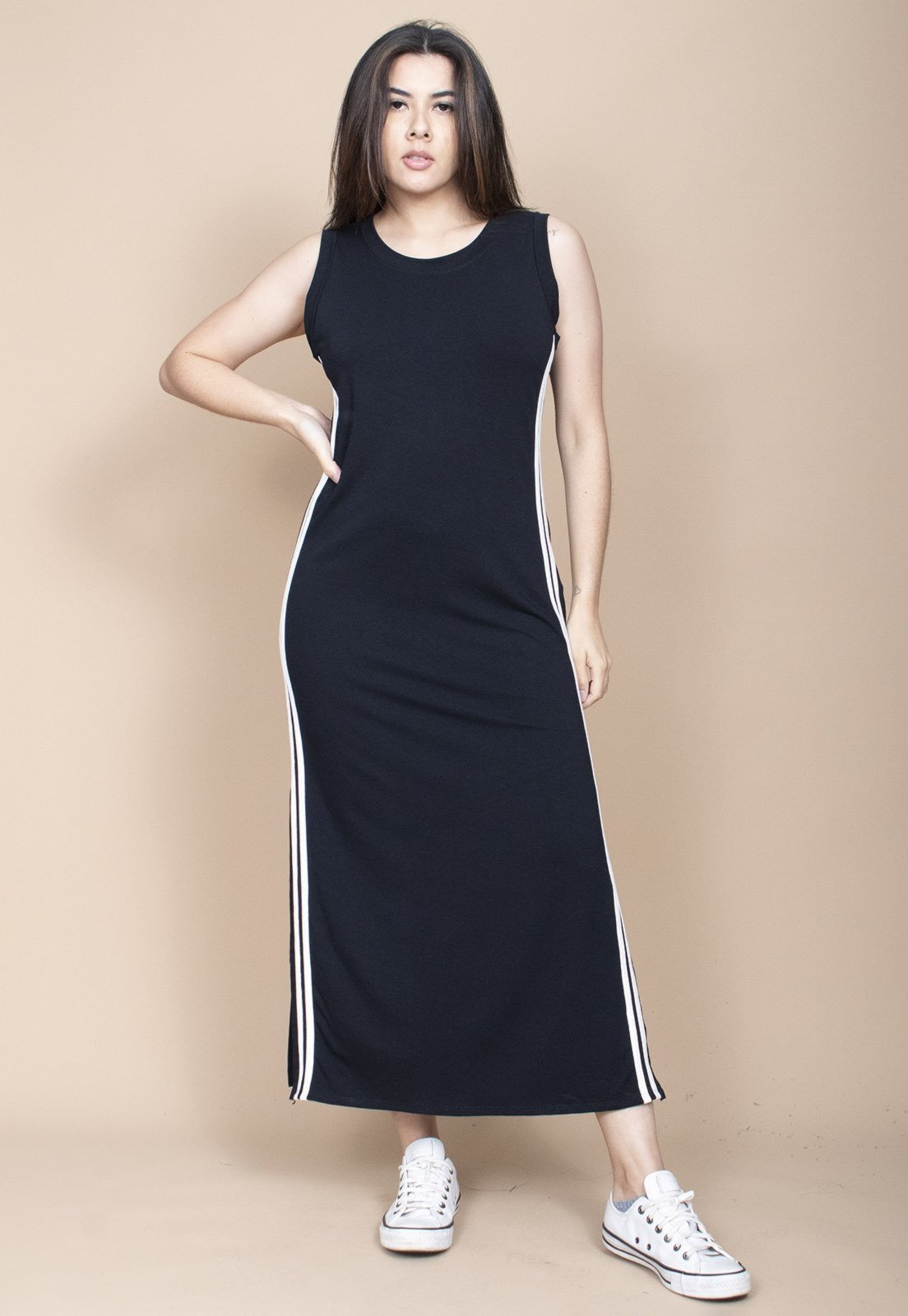Vestido Cabanafree Midi Fenda Lateral Track Dress Preto