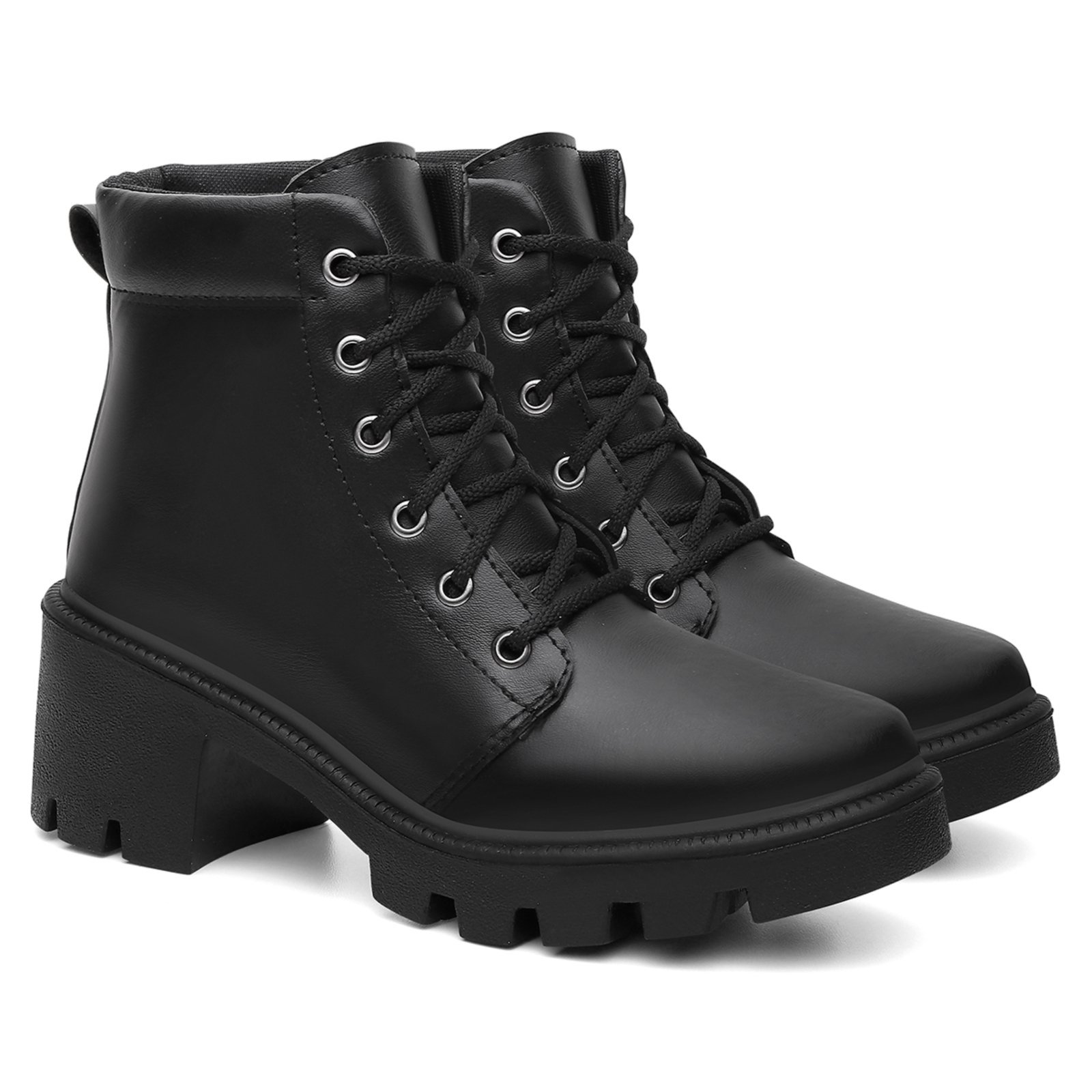Bota Coturno Tratorado Preto Plataforma Blogueira Casual Básico Dia A Dia