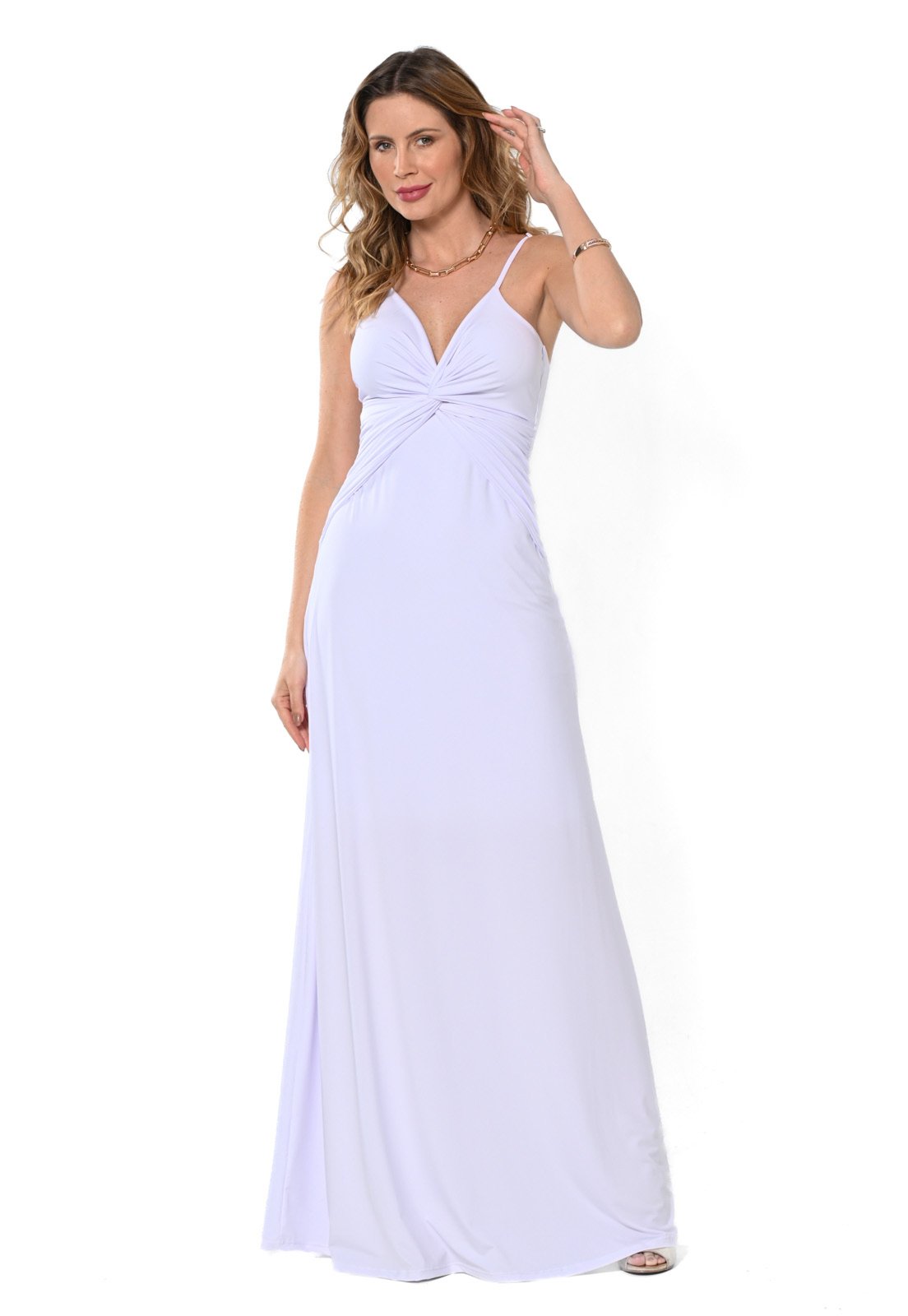 Vestido Bisô Festa Longo Torção Branco – Branco