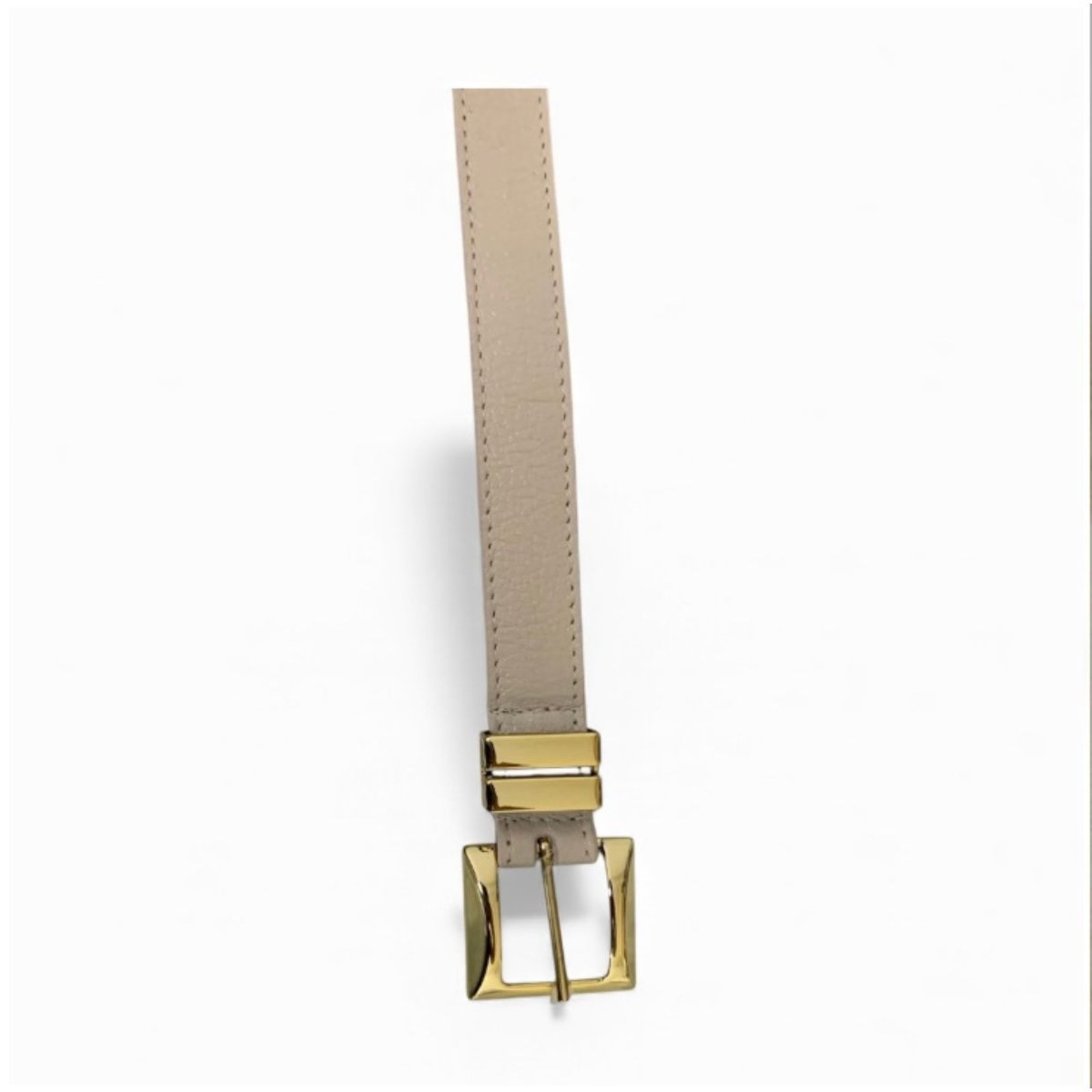 Vista 3 Cinto Feminino em Couro Fivela Quadrada Dourada Off White 028 off-white white off-white white