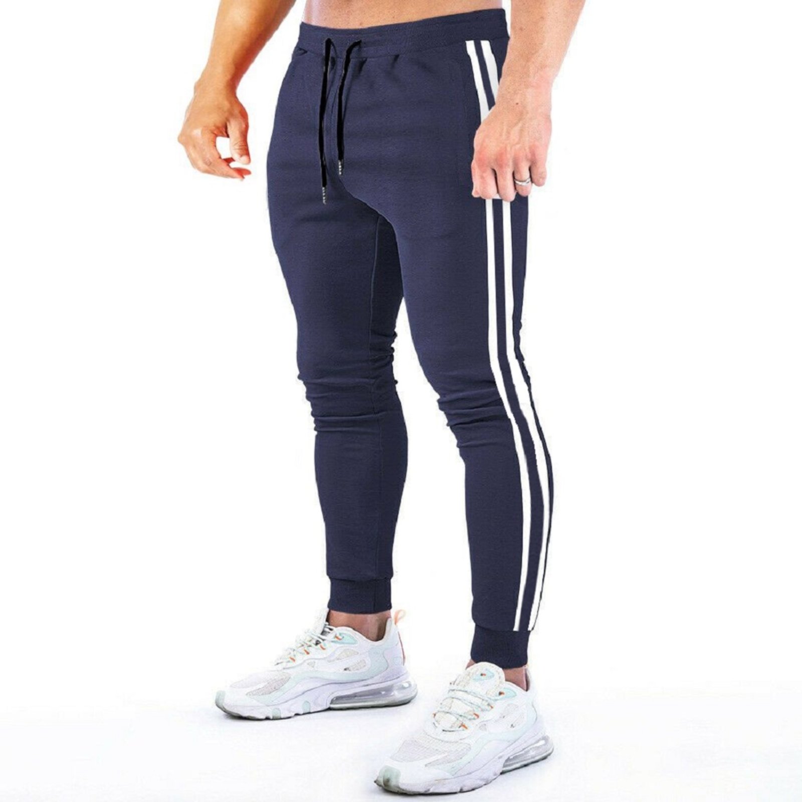 Calça Moletom Masculina Skinny Sport Slim Casual ou Academia Luxo Azul Marinho
