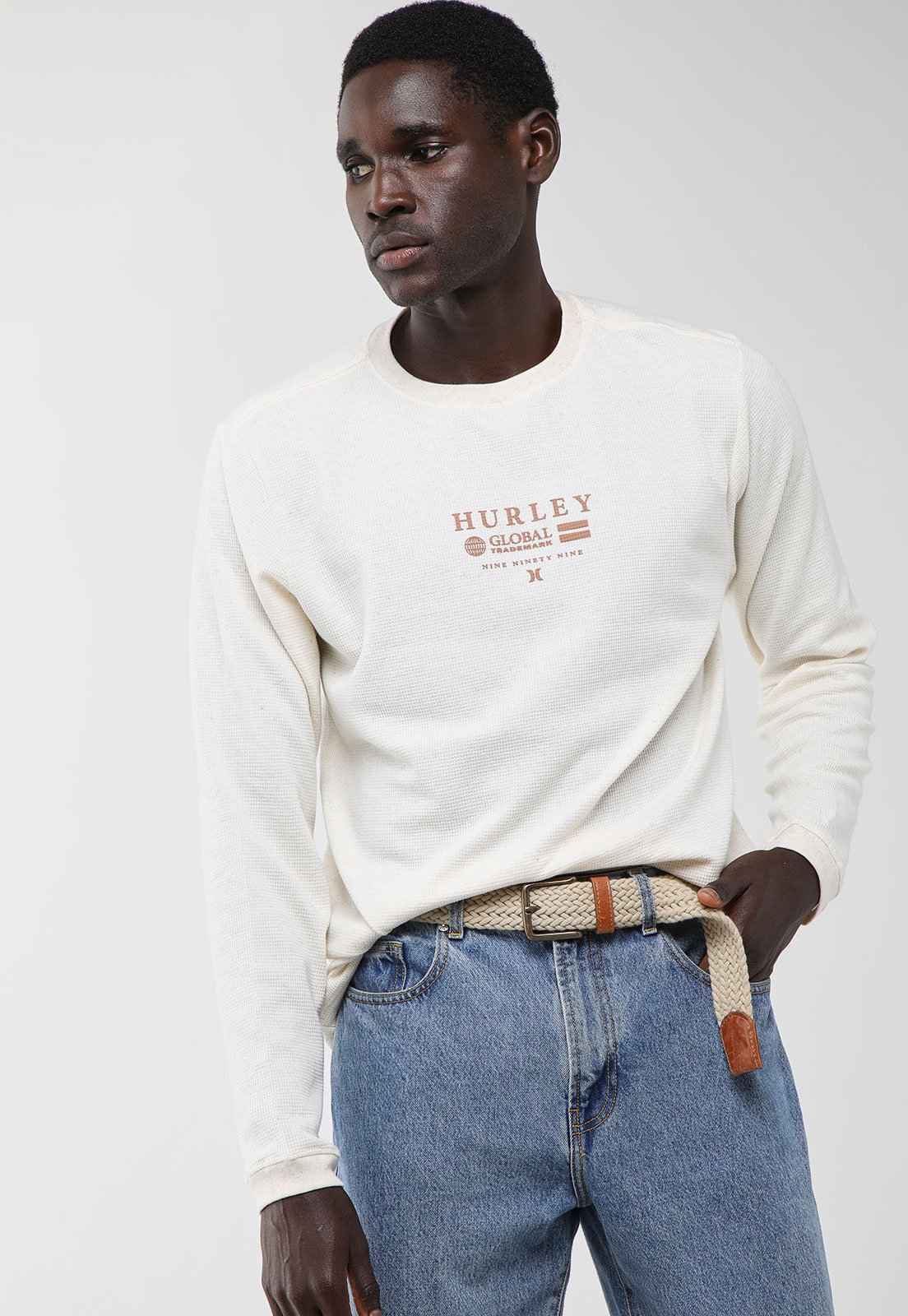 Camiseta Manga Longa Masculina Hurley Logo Off-White