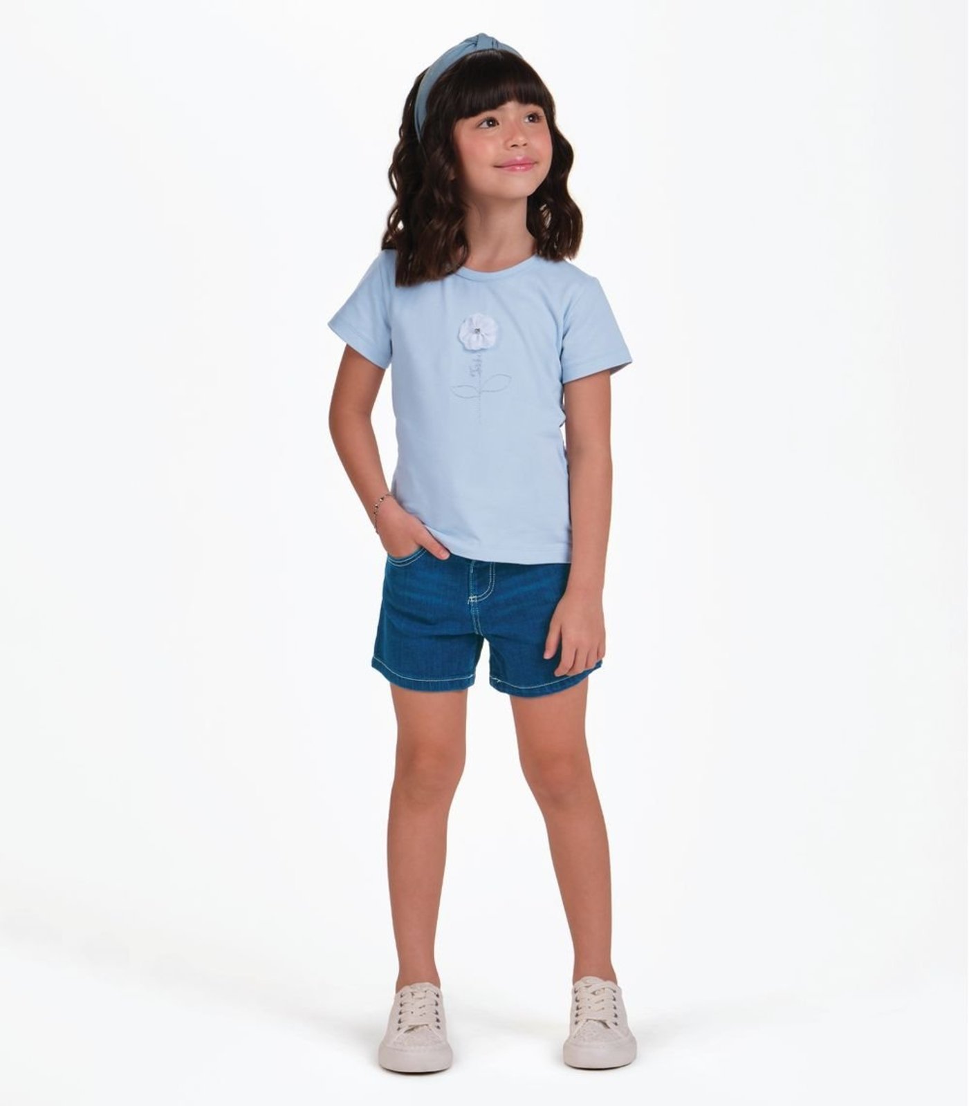 Infantil - Blusa Feminina Flor de Lurex Trick Nick Azul