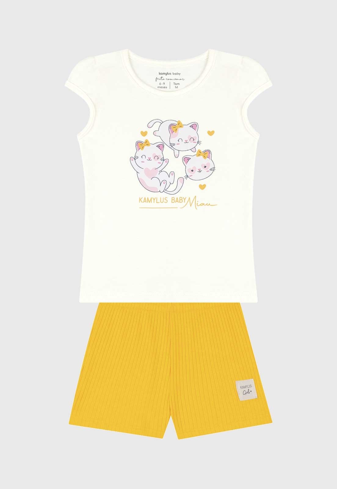 Vista 2 Conjunto 2pçs Manga Curta Kamylus Blusa E Shorts Off-White off-white white Kamylus off-white white