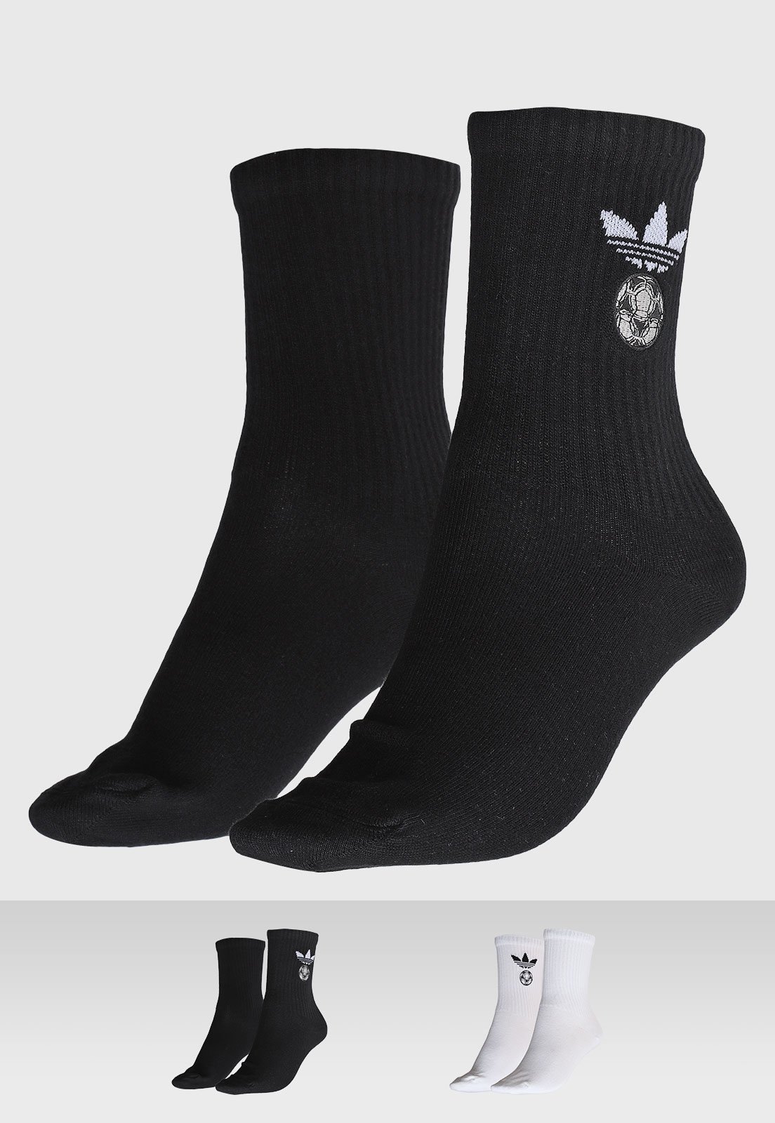 Vista 2 Kit Meia Feminina adidas Originals Cano Médio Logo Bordado Preta preto adidas Originals preto