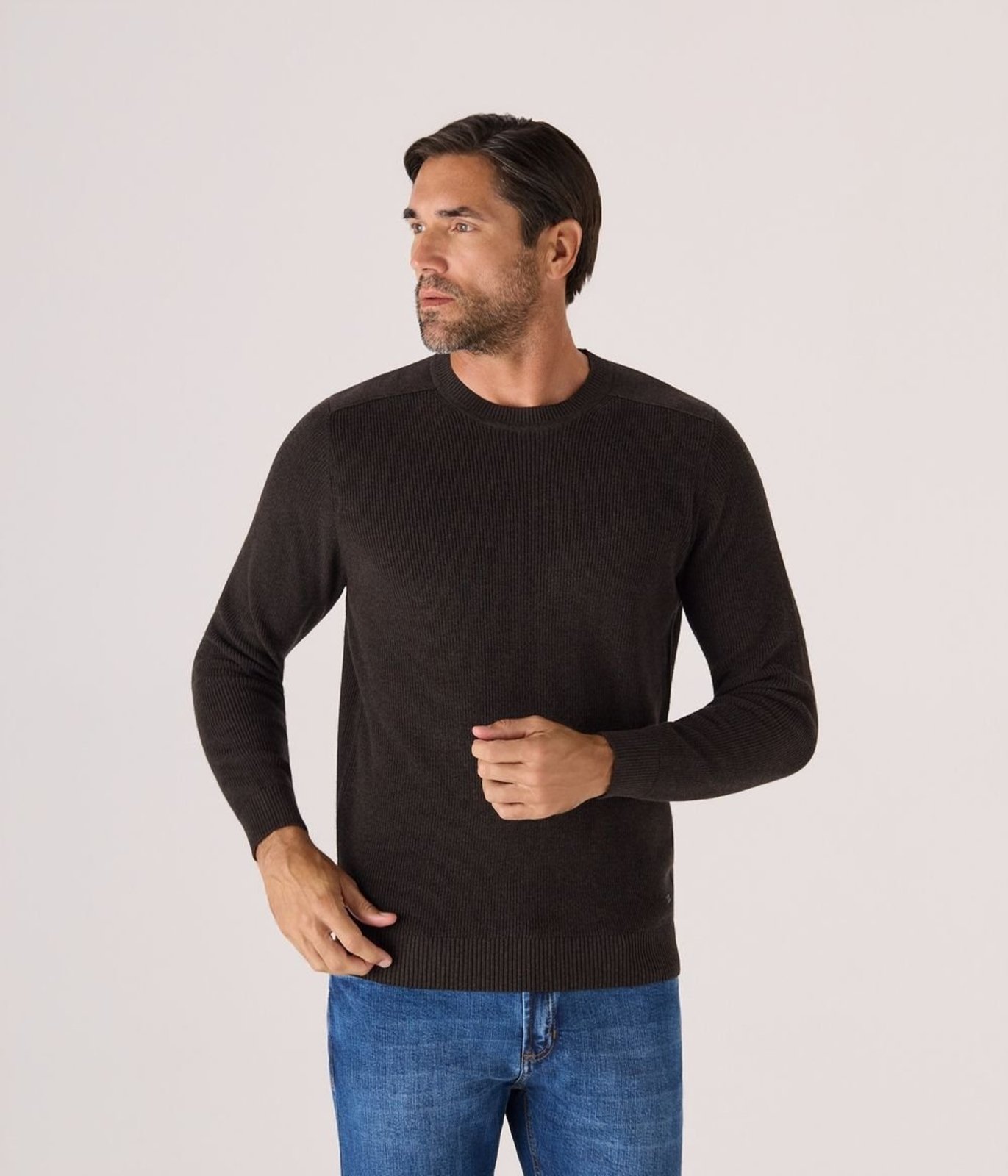 Pullover Makenji Gola Redonda Detalhe Ombro Masculino Marrom