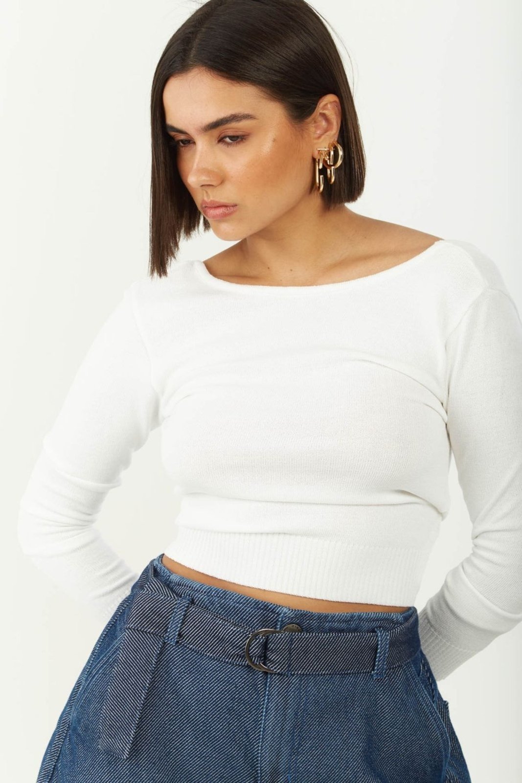 Blusa Zinco Ajustada Decote Careca Manga Longa Padrão Off-white