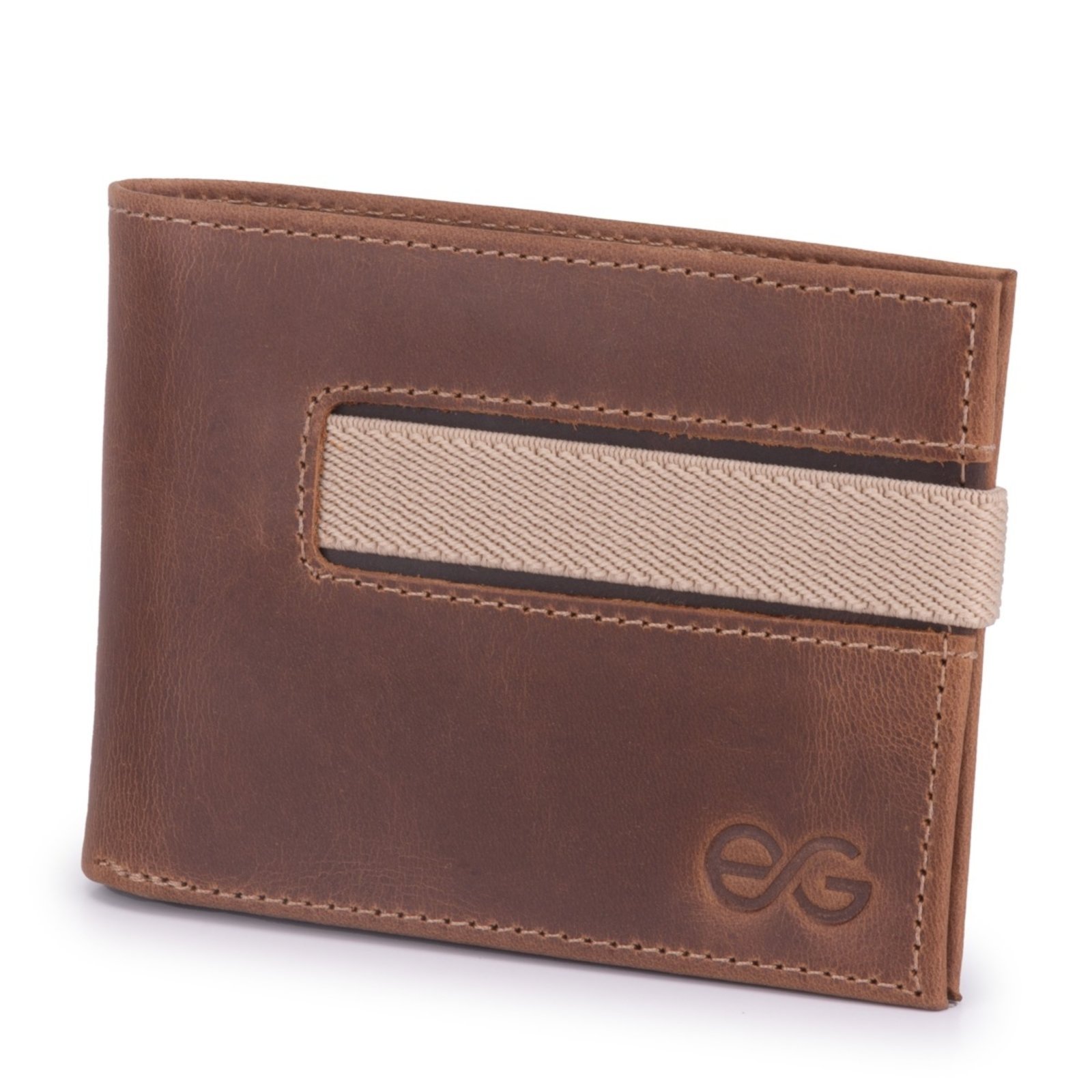 Carteira Masculina Slim Elástico Couro Legítimo para moedas ello griff Marrom